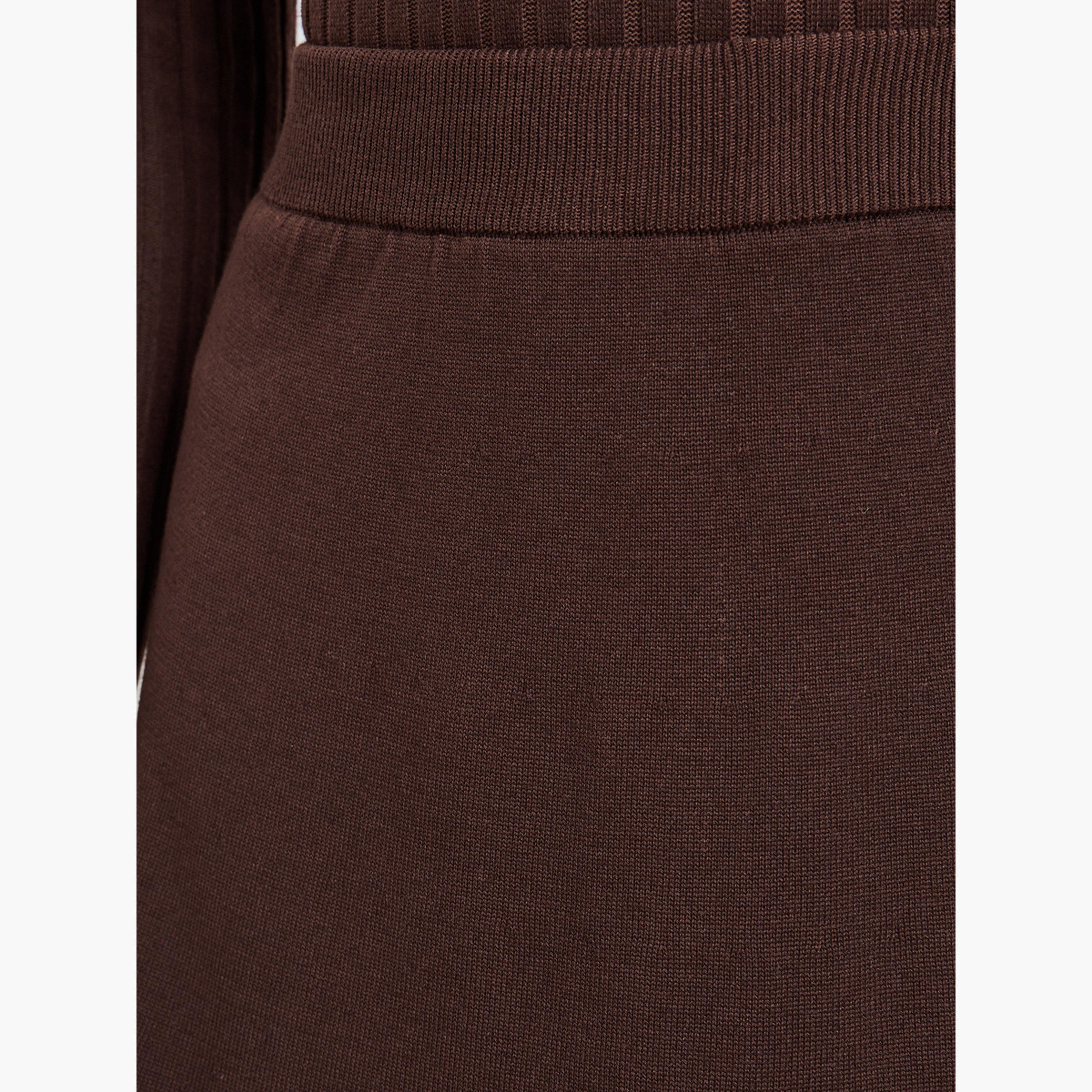 Styli Brown A-Line Flat Knit Midi Skirt-women-clothing-bottoms-skirts-image-4