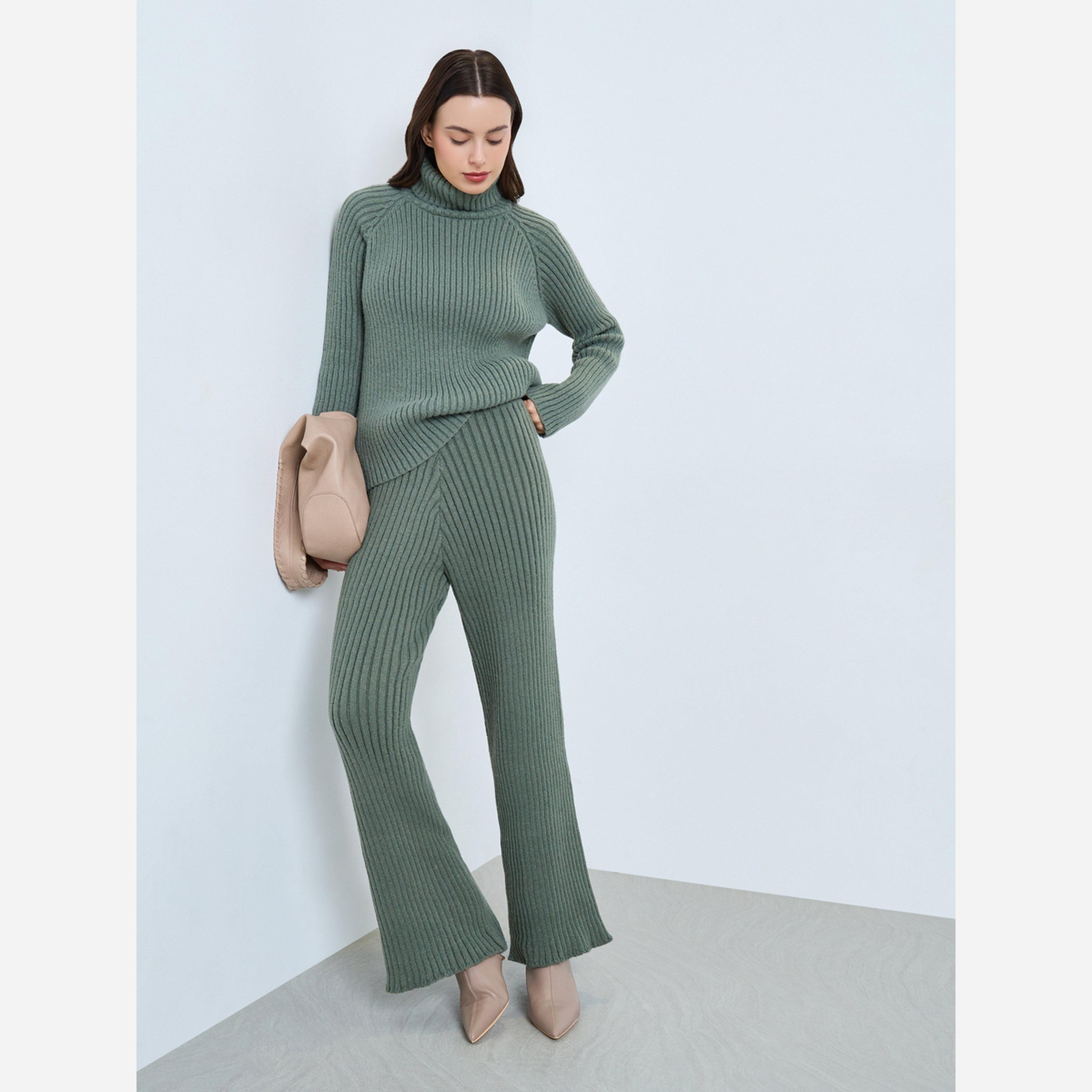 ستايلي - بنطال لون أخضر محبوك قصة مستقيمة-women-clothing-bottoms-trousers-image-2