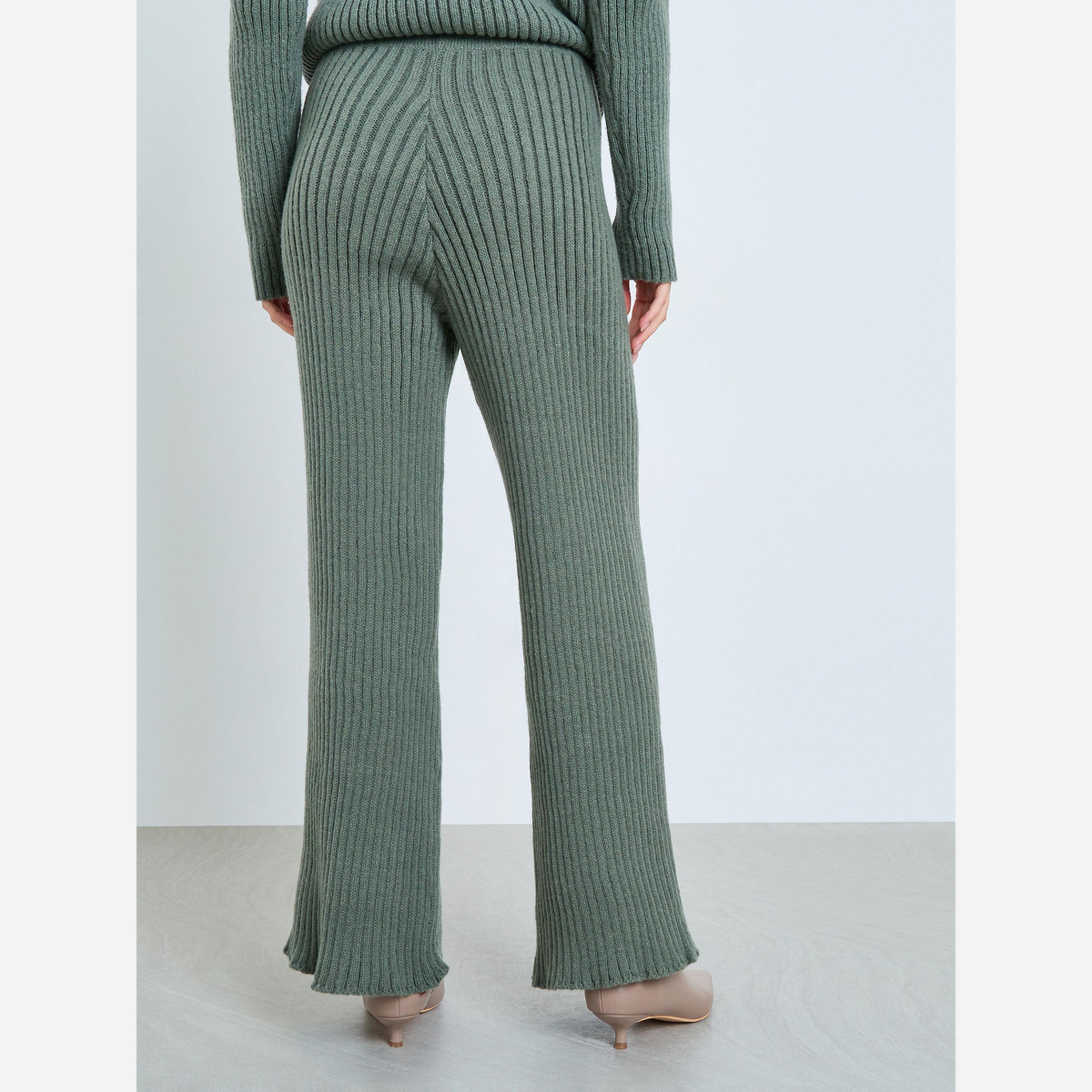 ستايلي - بنطال لون أخضر محبوك قصة مستقيمة-women-clothing-bottoms-trousers-image-3