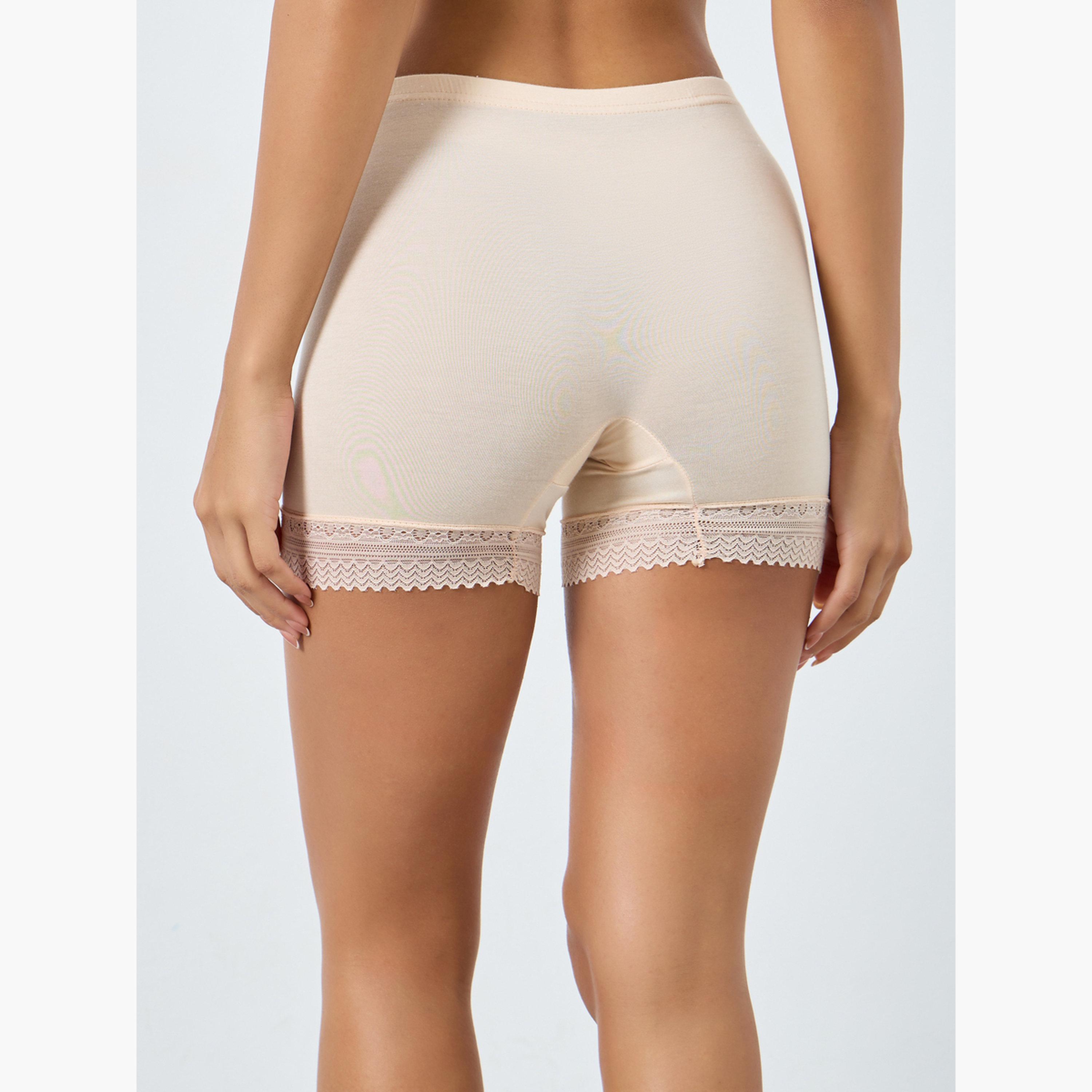 ستايلي - شورت بدون درزات بخصر مرتفع وطبقة مزدوجة وتفاصيل دانتيل-women-clothing-lingerie-shapewear-image-4