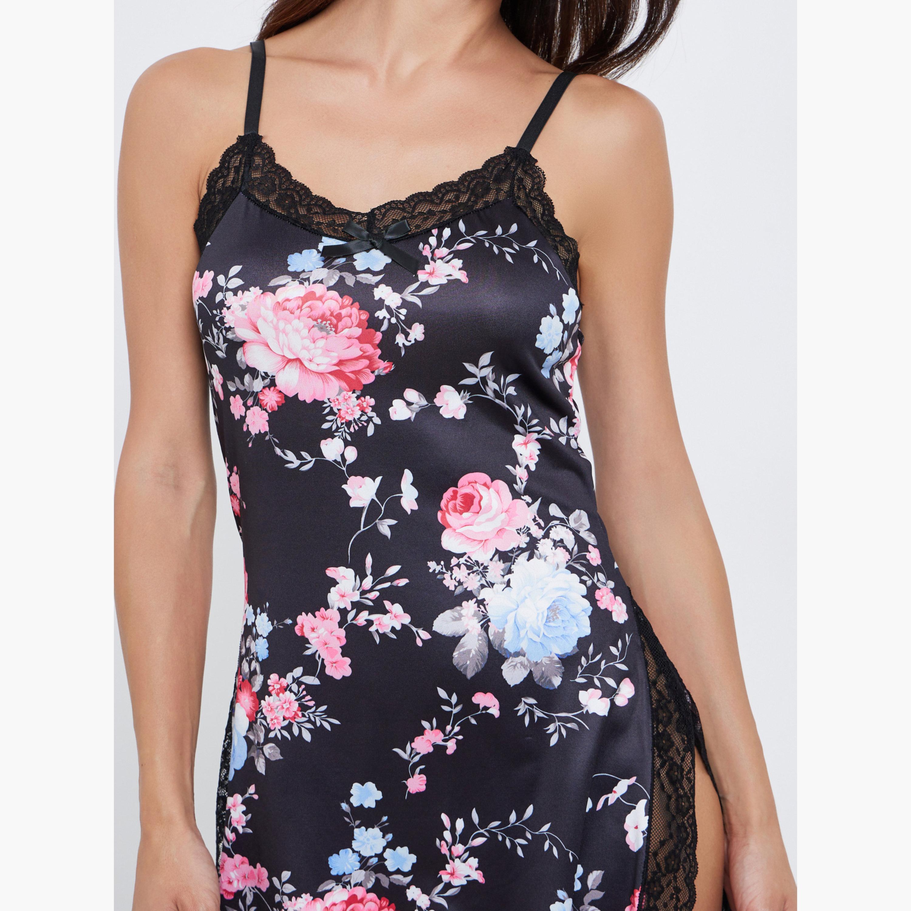 Styli Floral Print Slip Dress with Side Slit-women-clothing-lingerie-babydollsandbodysuits-image-3