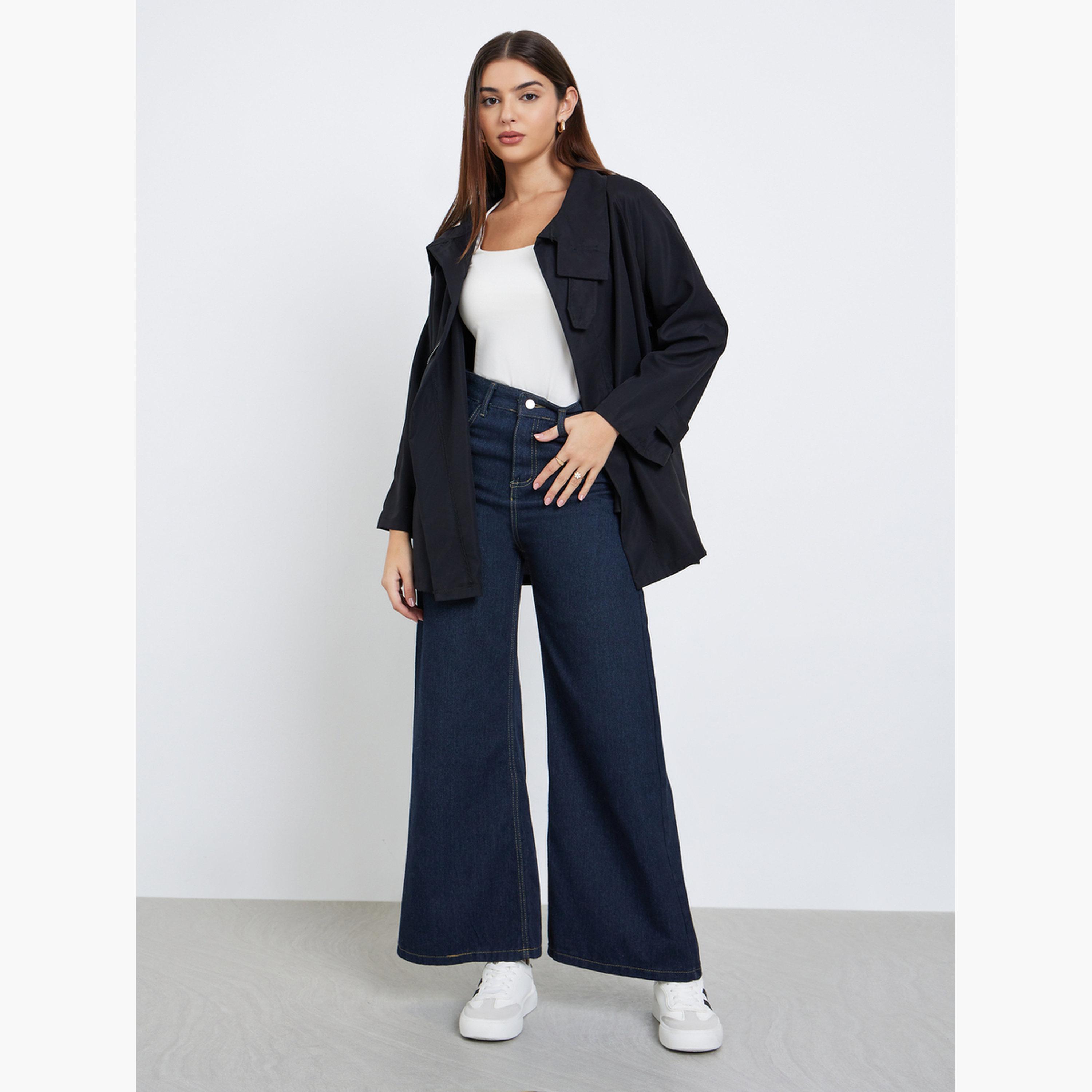 Styli Solid High Neck Long Sleeves Women's Zip Through Utility Trench Jacket-women-winterwear-coatsandjackets-jackets-image-2