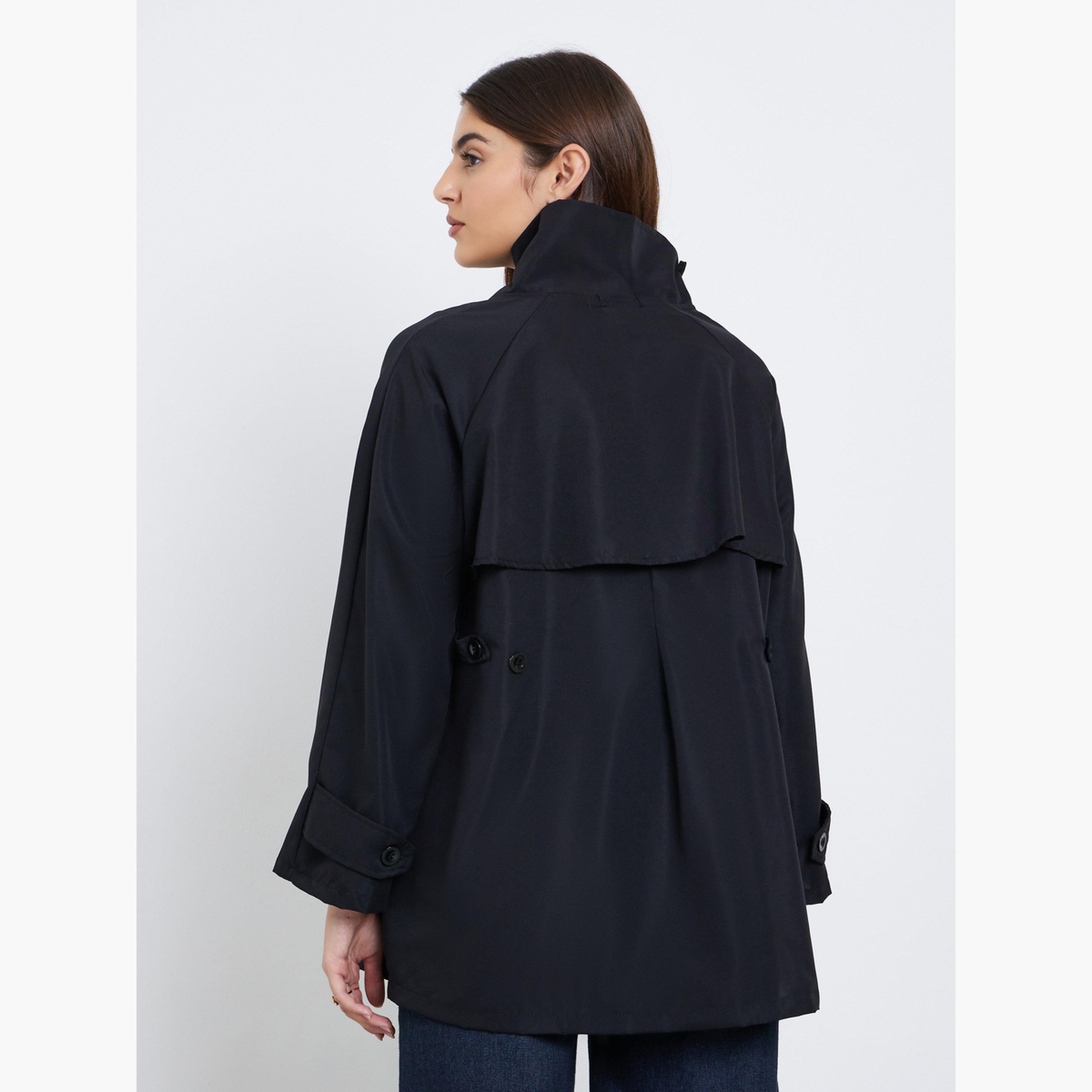 Styli Solid High Neck Long Sleeves Women's Zip Through Utility Trench Jacket-women-winterwear-coatsandjackets-jackets-image-5