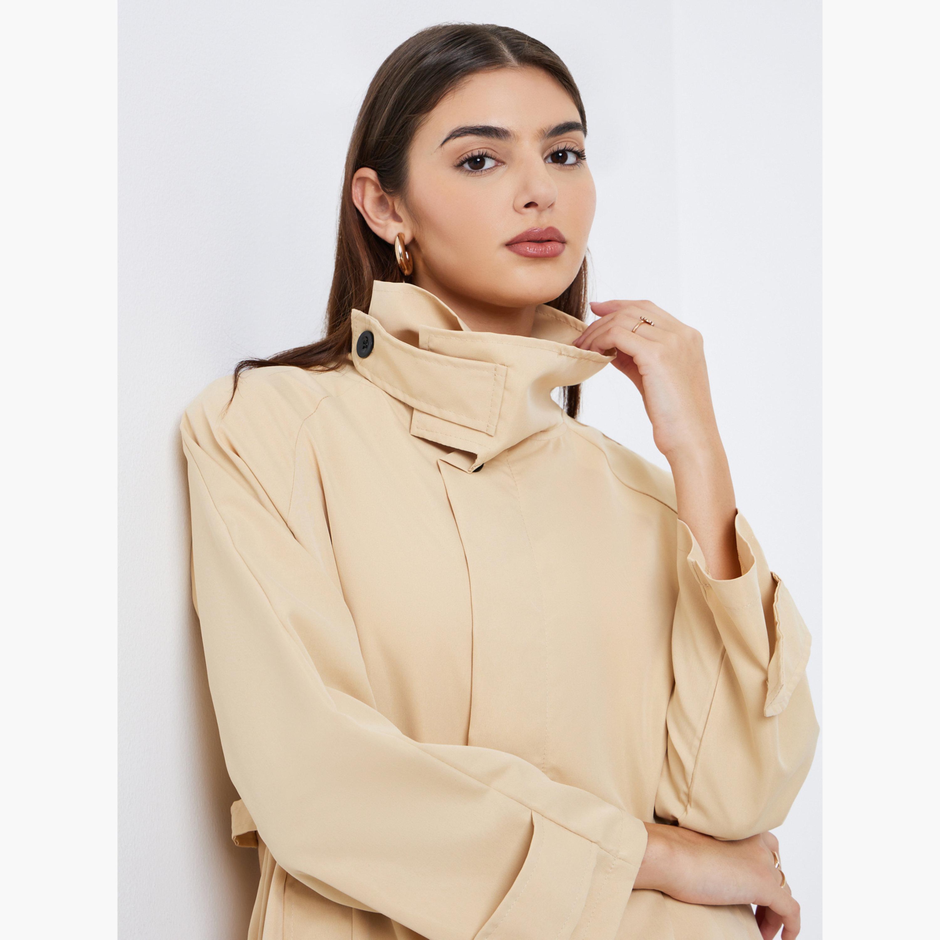 Styli Solid High Neck Long Sleeves Women's Zip Through Utility Trench Jacket-women-winterwear-coatsandjackets-jackets-image-4