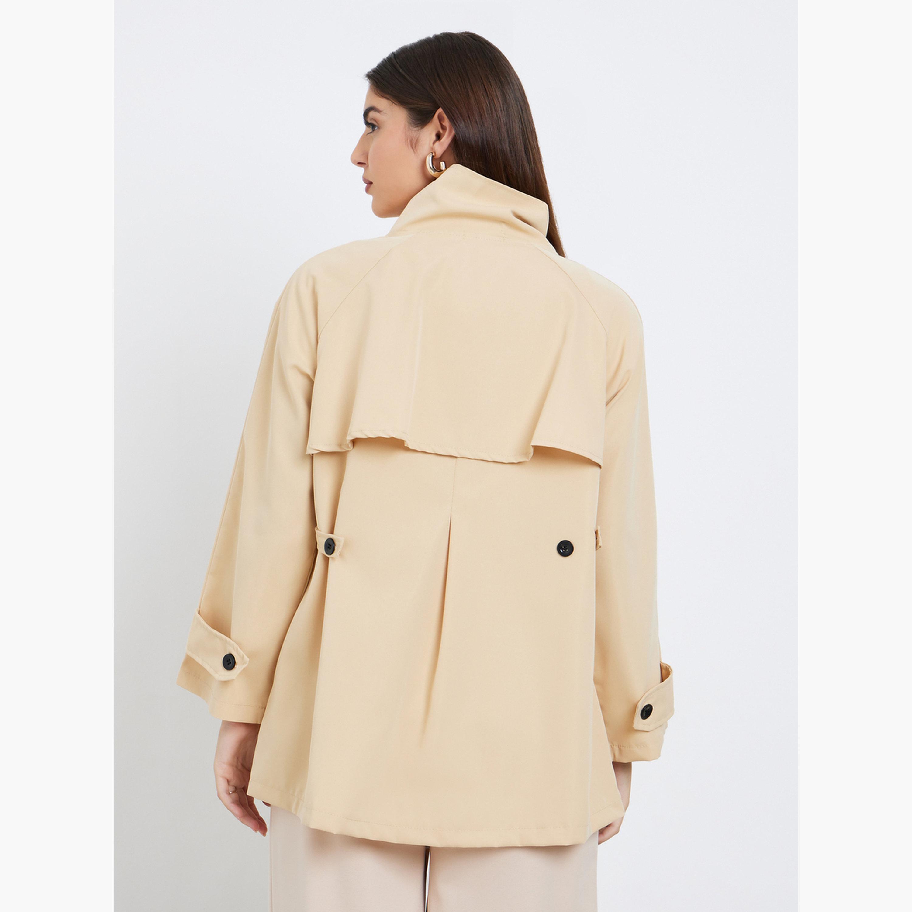 Styli Solid High Neck Long Sleeves Women's Zip Through Utility Trench Jacket-women-winterwear-coatsandjackets-jackets-image-5
