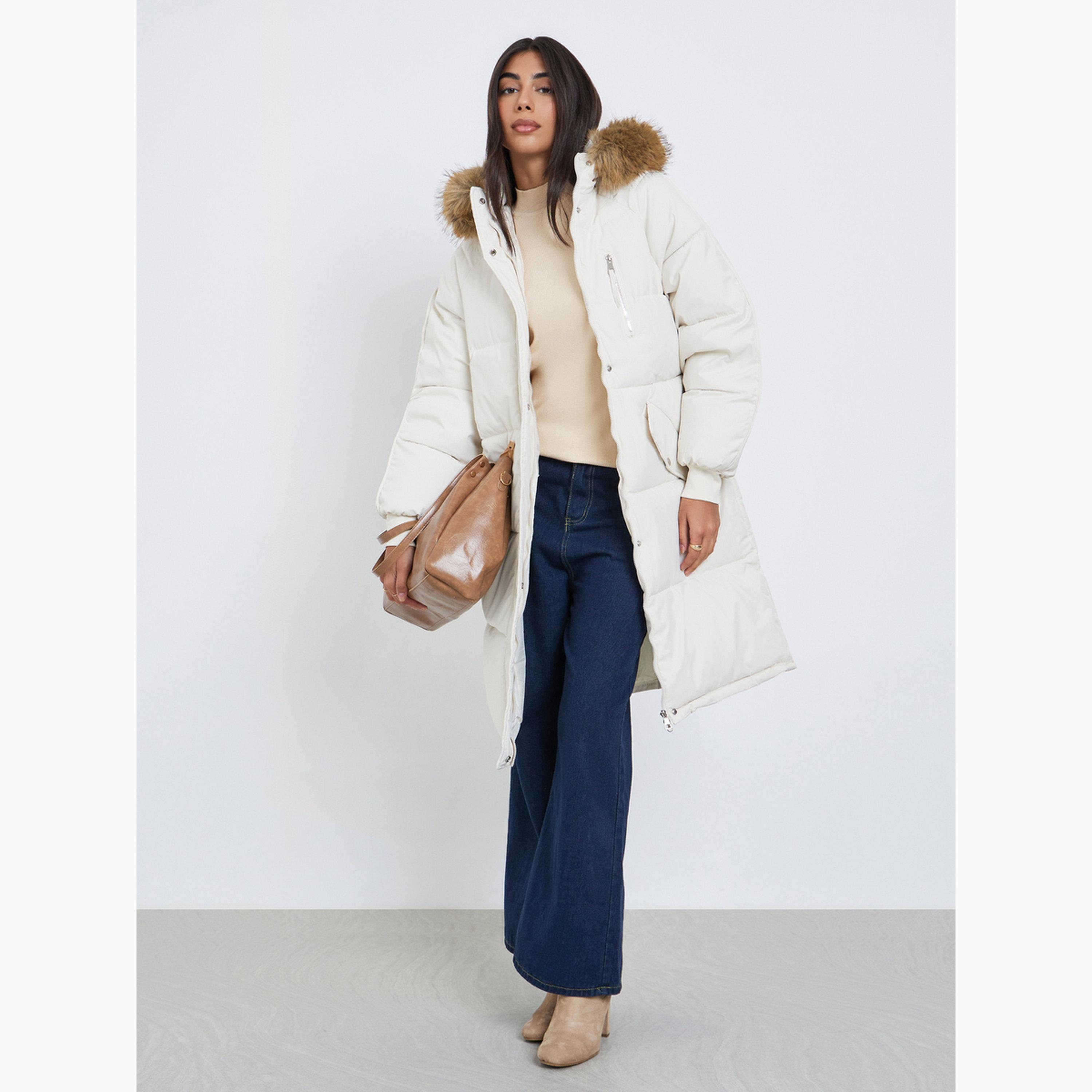 ستايلي - معطف باركا مبطن مقاس كبير اوفر سايز  لون اوف وايت-women-clothing-coatsandjackets-coats-image-2
