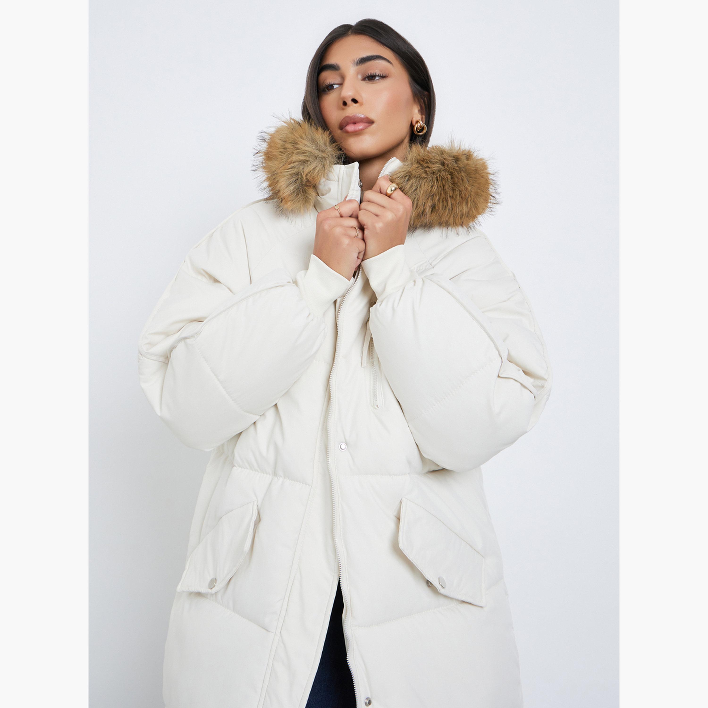 ستايلي - معطف باركا مبطن مقاس كبير اوفر سايز  لون اوف وايت-women-clothing-coatsandjackets-coats-image-3