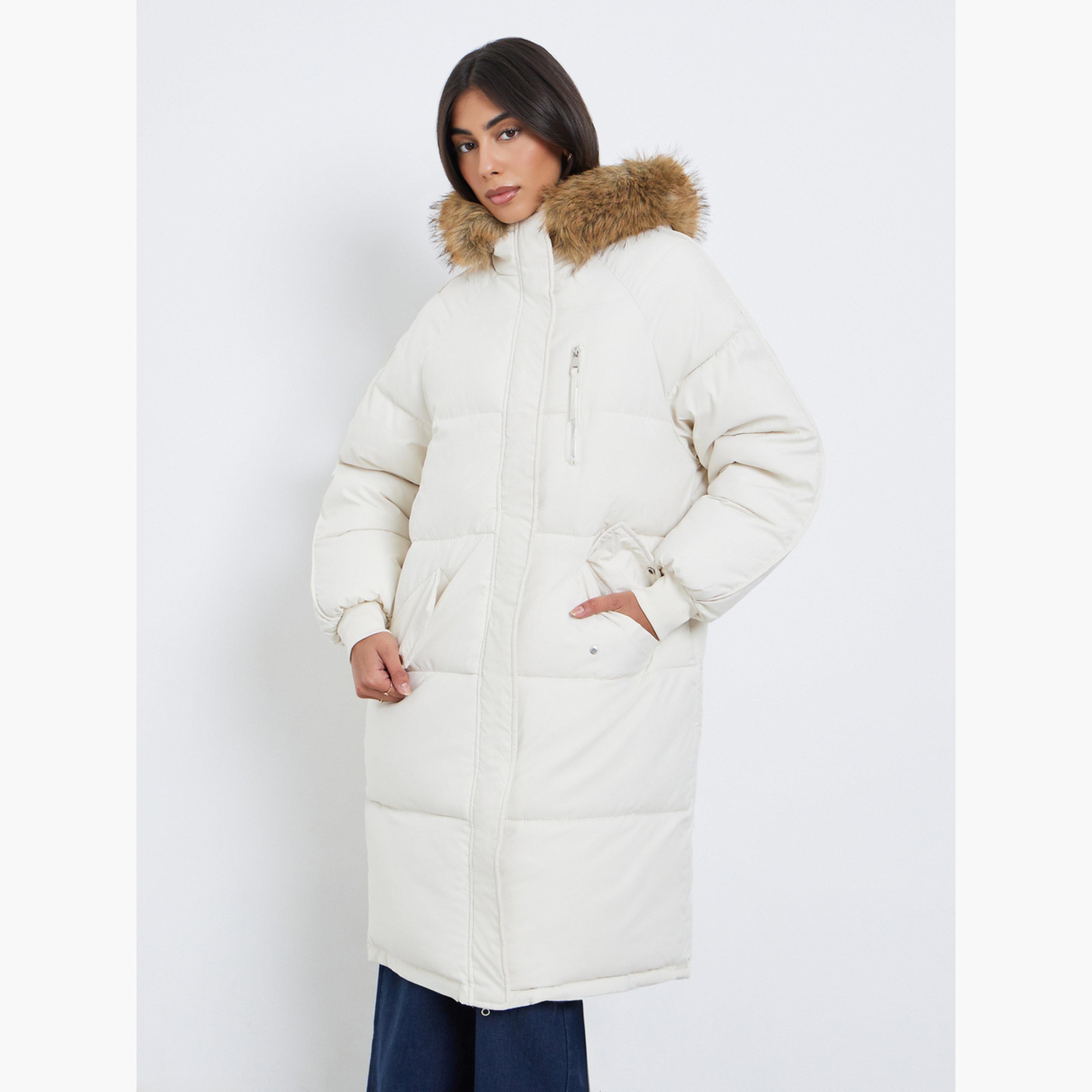 ستايلي - معطف باركا مبطن مقاس كبير اوفر سايز  لون اوف وايت-women-clothing-coatsandjackets-coats-image-4