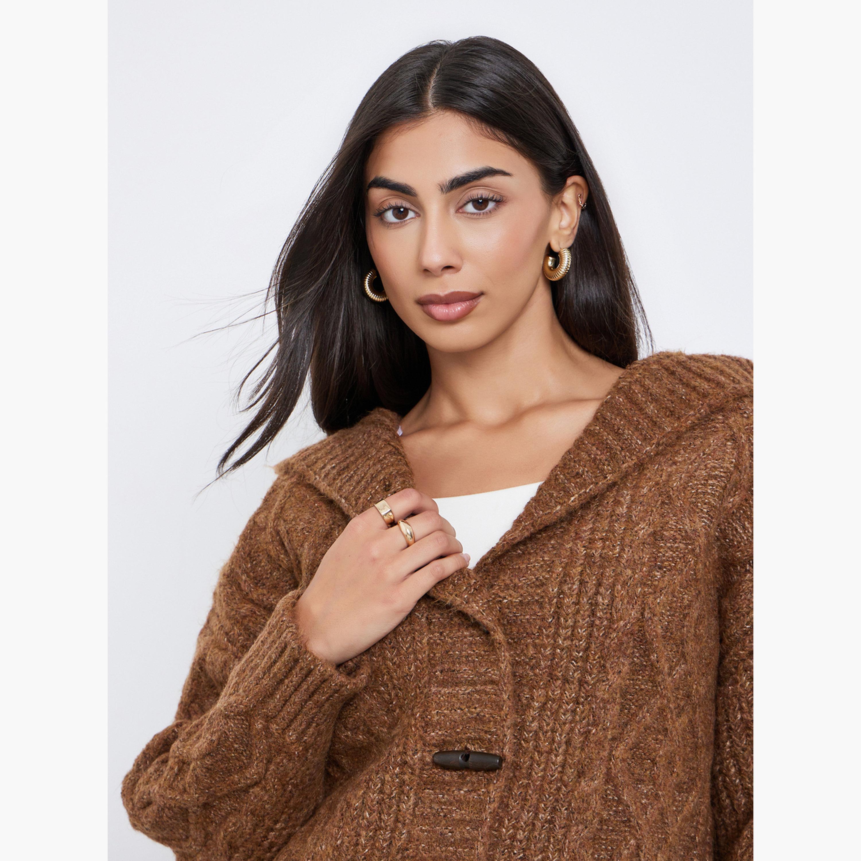 ستايلي - كارديغان بني محبوك بغطاء رأس تصميم واسع للنساء -women-winterwear-cardigansandjumpers-cardigans-image-3