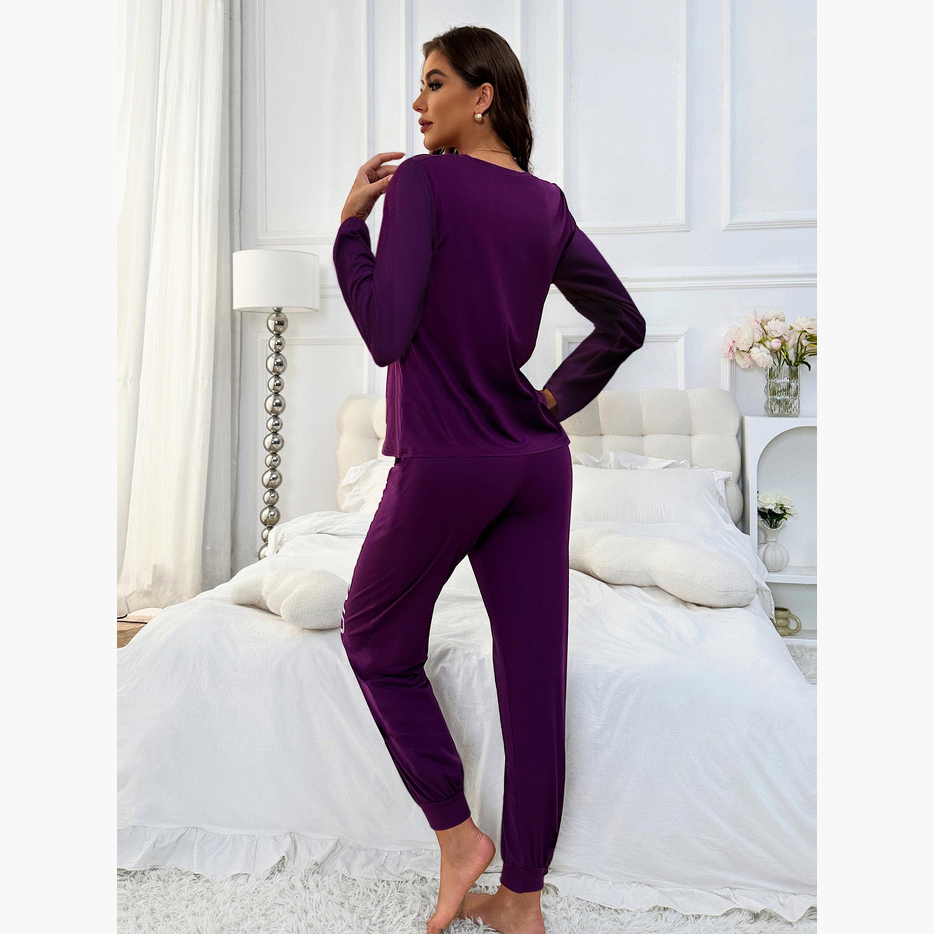 Take Two Slogan Print Long Sleeve T-Shirt and Cuffed Pyjama Set-women-clothing-nightwear-pyjamas-longsets-image-4