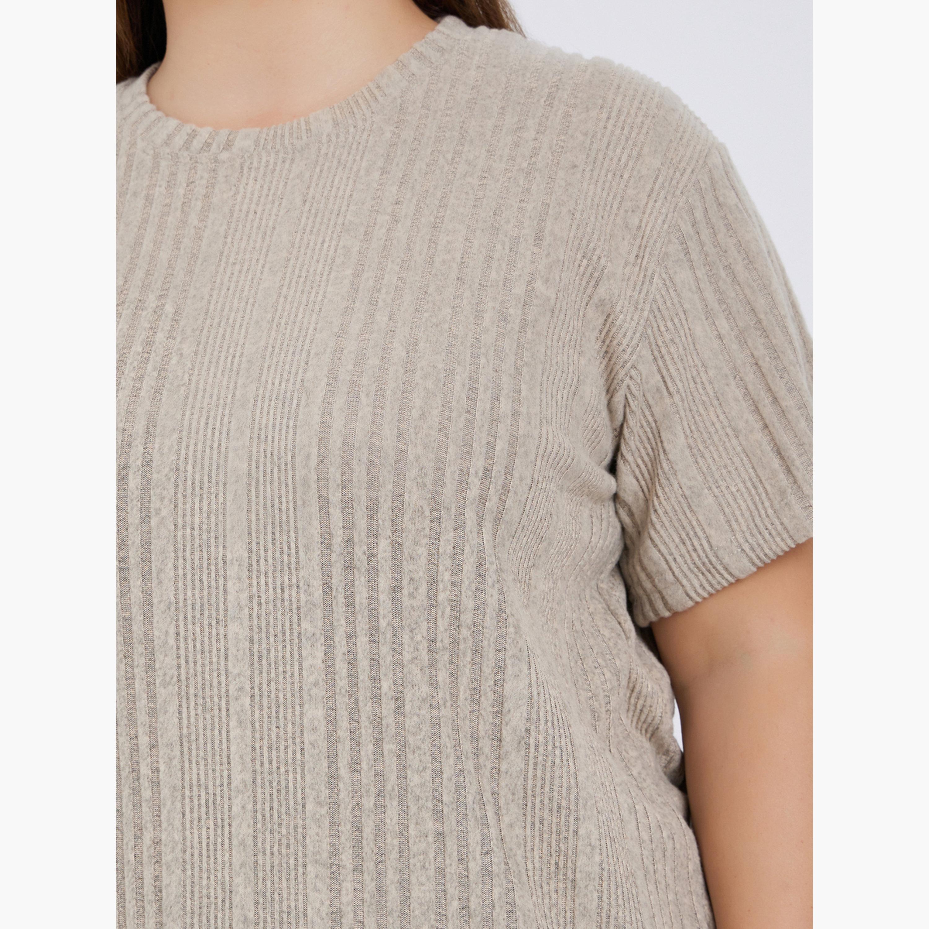ستايلي - بيجاما تي شيرت محبوك لون بيج مقاس كبير للنساء-women-clothing-nightwear-pyjamas-longsets-image-4