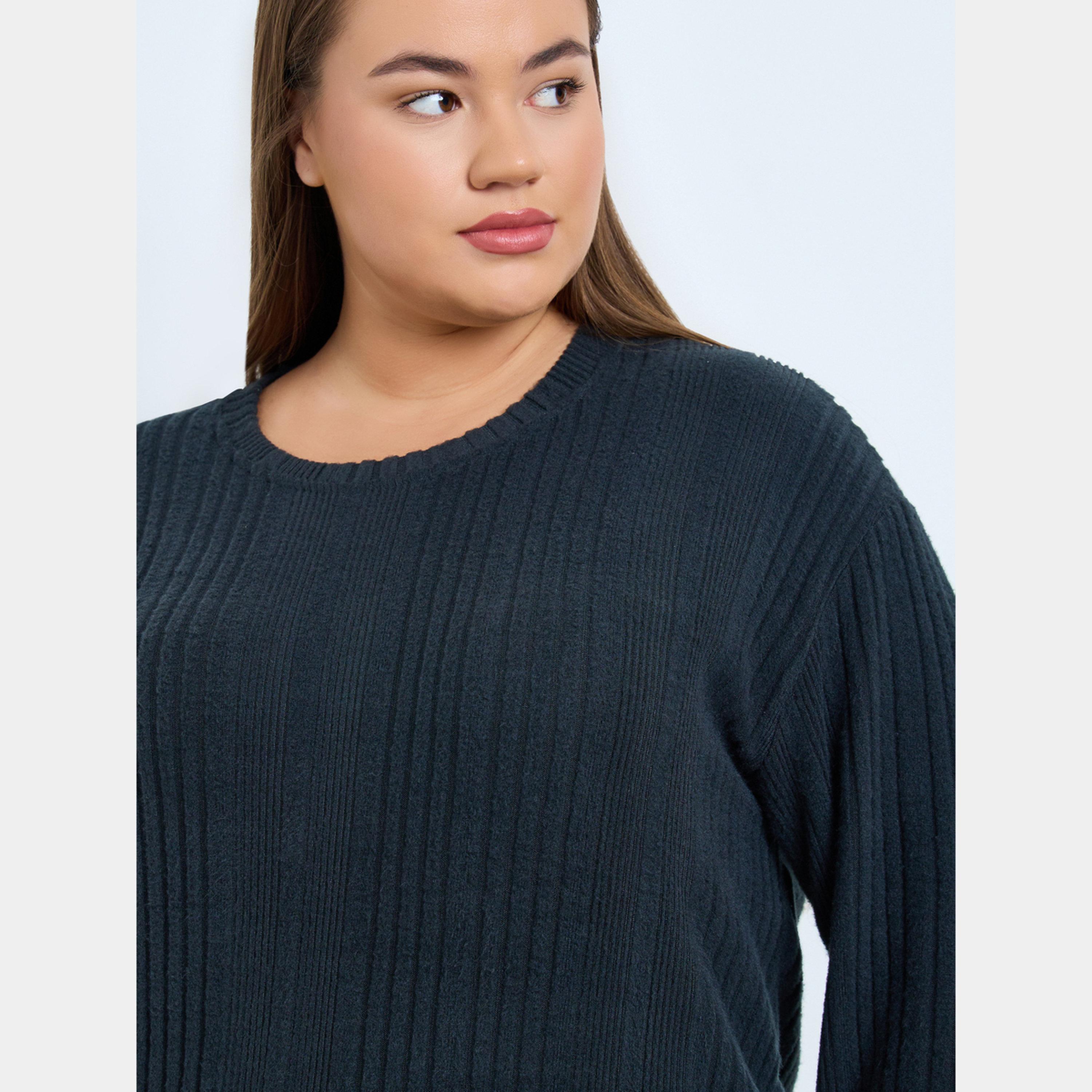 Styli Plus Size Navy Rib Knit T-Shirt and Pyjama Set-women-clothing-nightwear-pyjamas-longsets-image-4