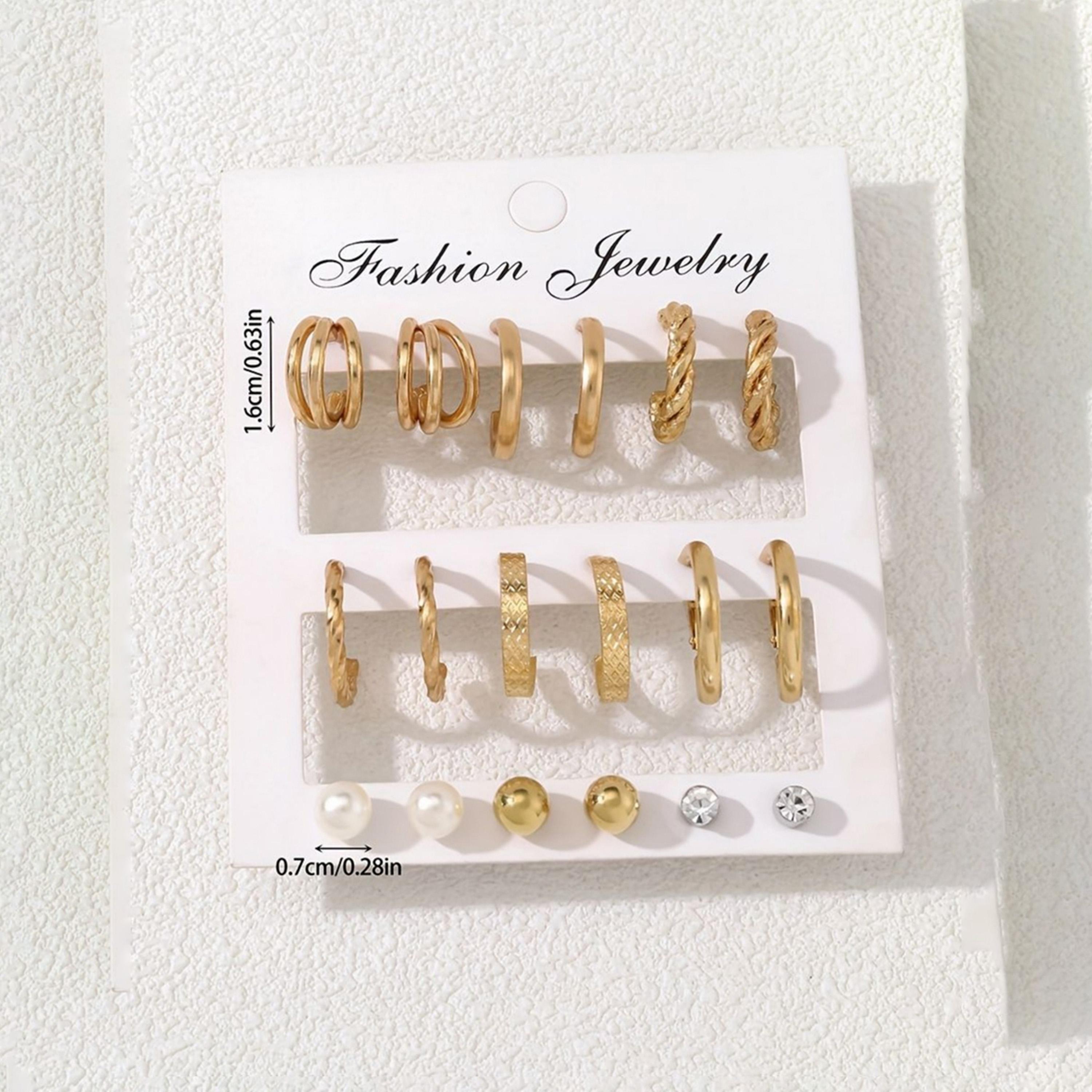 تيك تو - مجموعة من 9 أقراط ذهبية متنوعة-women-watchesandjewellery-jewellery-earrings-image-1