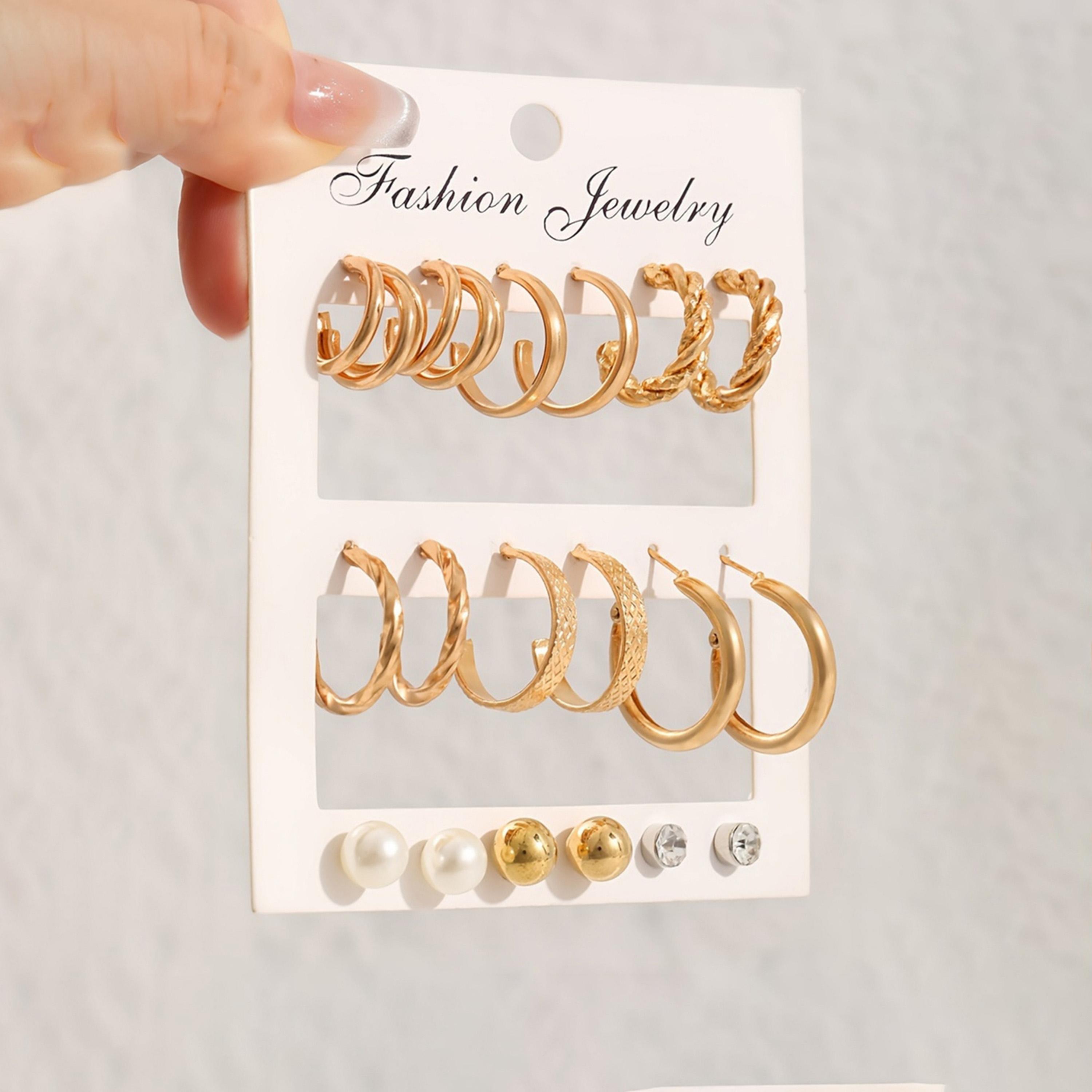 تيك تو - مجموعة من 9 أقراط ذهبية متنوعة-women-watchesandjewellery-jewellery-earrings-image-4