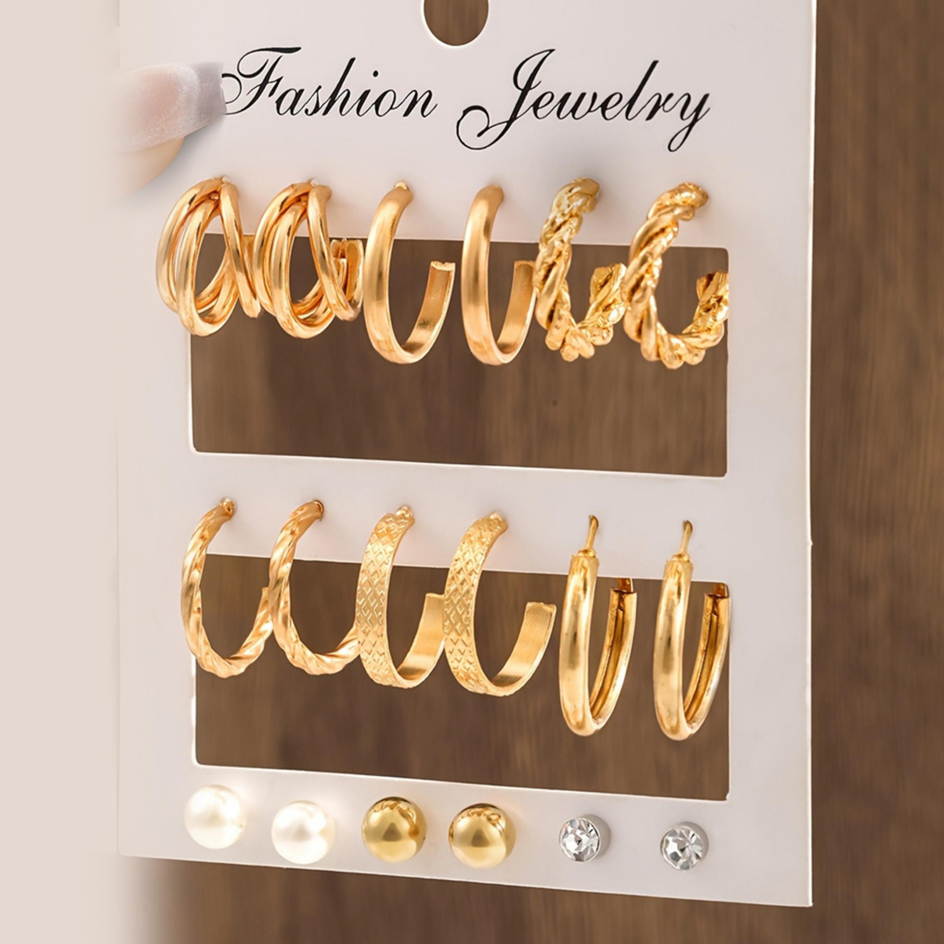 تيك تو - مجموعة من 9 أقراط ذهبية متنوعة-women-watchesandjewellery-jewellery-earrings-image-5