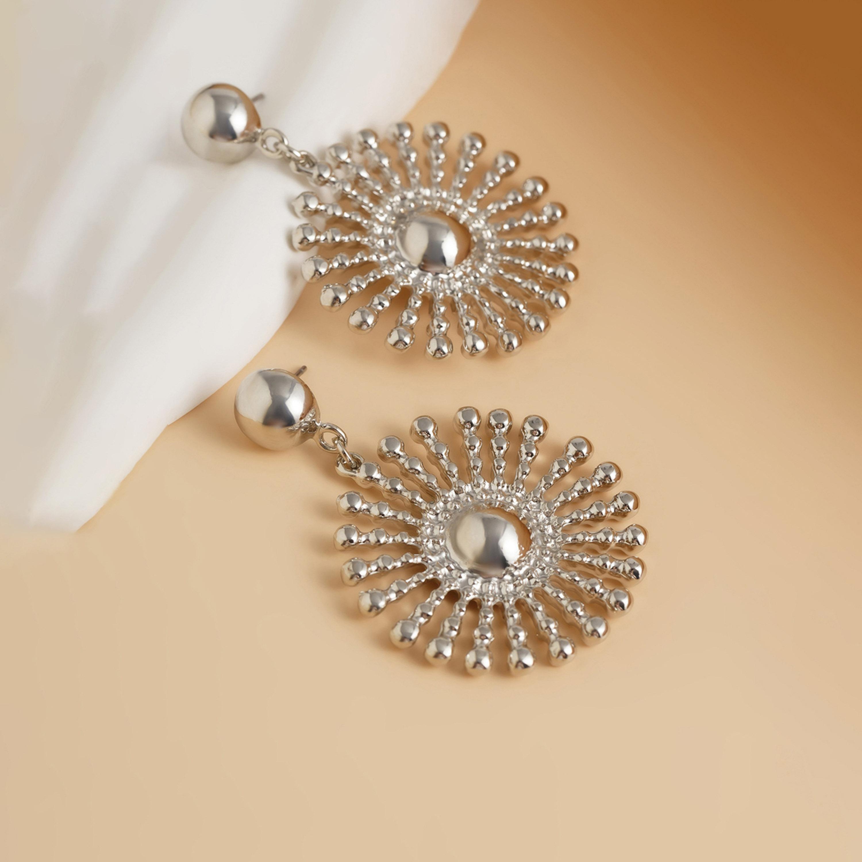 Take Two Women  Silver Sunflower Dangle Earrings-women-watchesandjewellery-jewellery-earrings-image-1