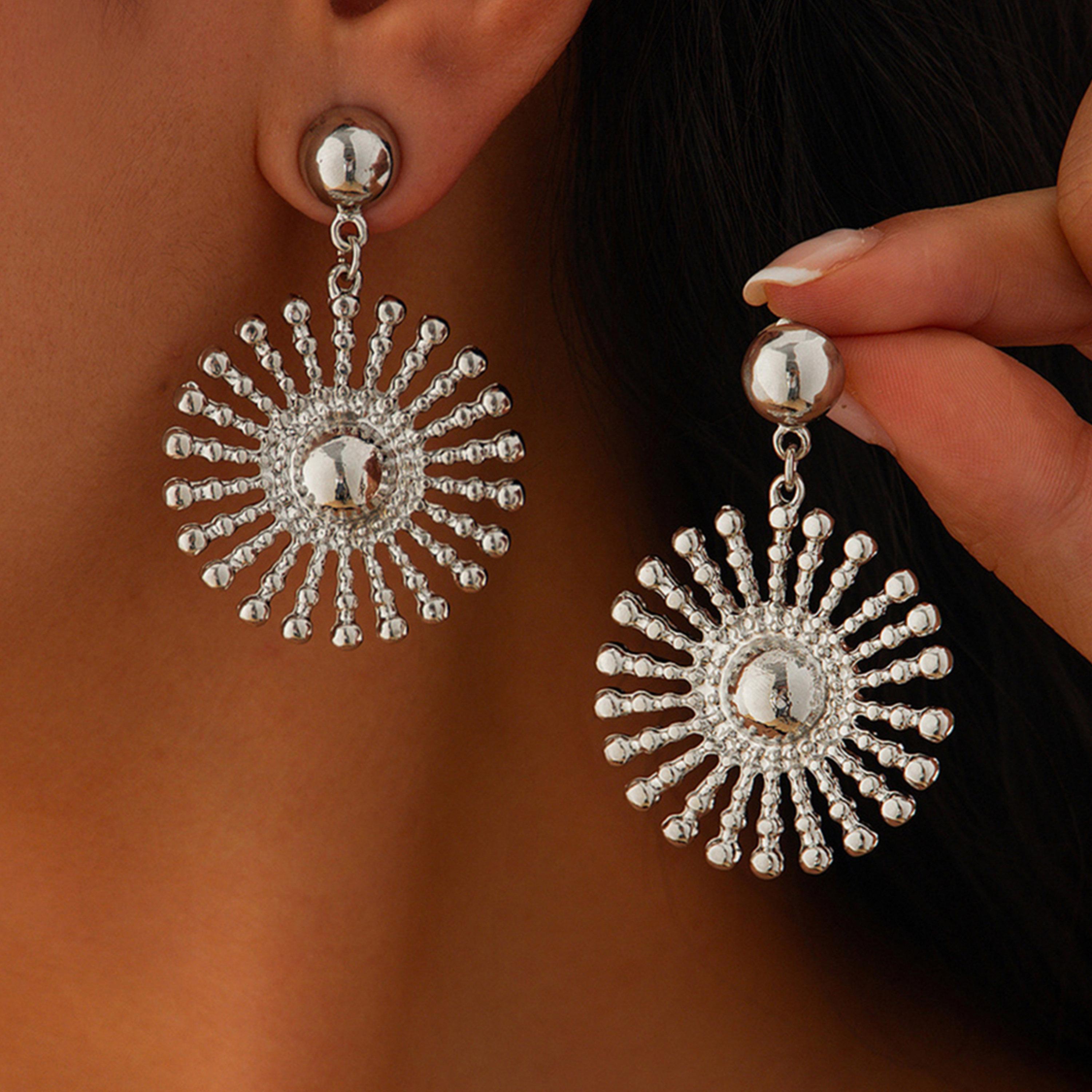 Take Two Women  Silver Sunflower Dangle Earrings-women-watchesandjewellery-jewellery-earrings-image-2