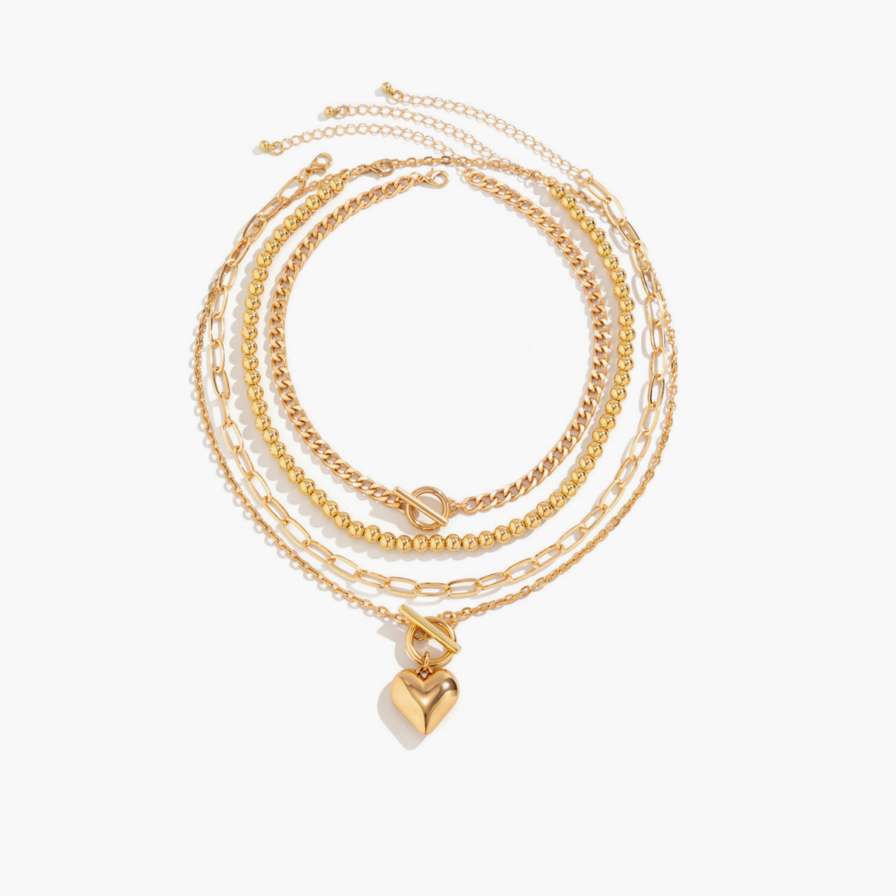 تيك تو - مجموعة من 4 قطع - قلادة ذهبية متعددة الطبقات-women-watchesandjewellery-jewellery-necklacesandpendants-image-1