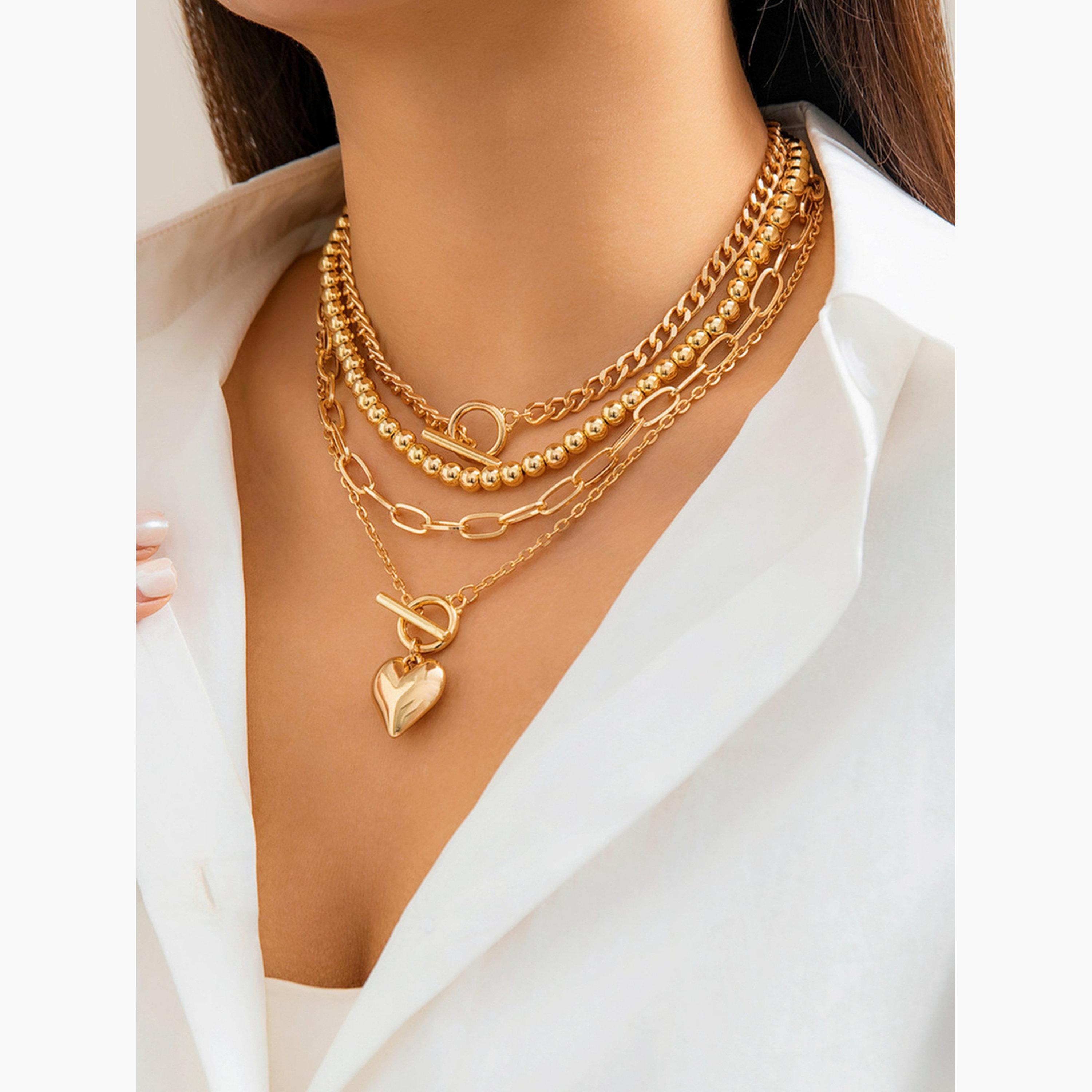 تيك تو - مجموعة من 4 قطع - قلادة ذهبية متعددة الطبقات-women-watchesandjewellery-jewellery-necklacesandpendants-image-2