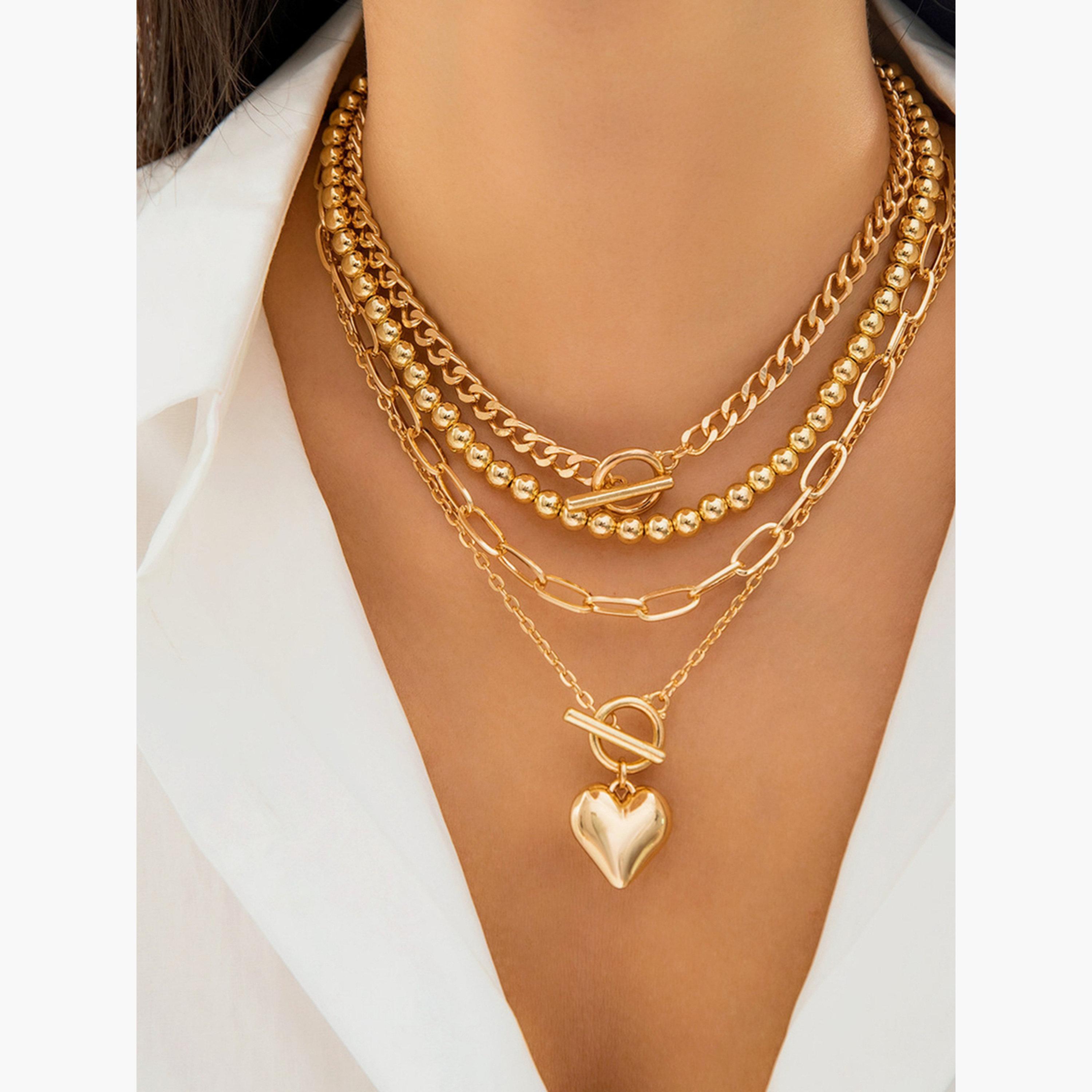 تيك تو - مجموعة من 4 قطع - قلادة ذهبية متعددة الطبقات-women-watchesandjewellery-jewellery-necklacesandpendants-image-3
