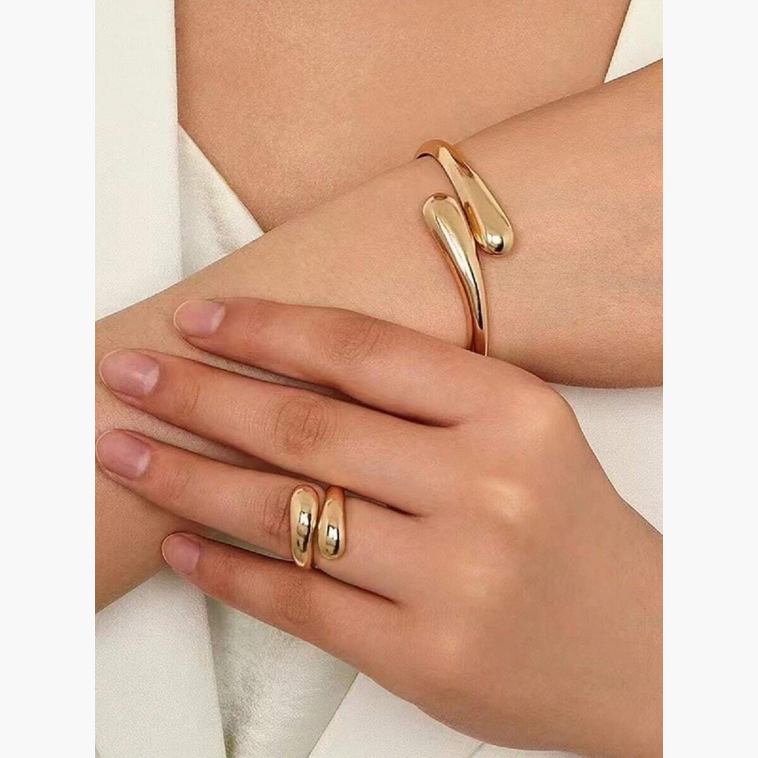 Take Two Women  Waterdrop Shape Ring And Cuff Bracelet Jewelry Set-women-watchesandjewellery-jewellery-jewellerysets-image-2