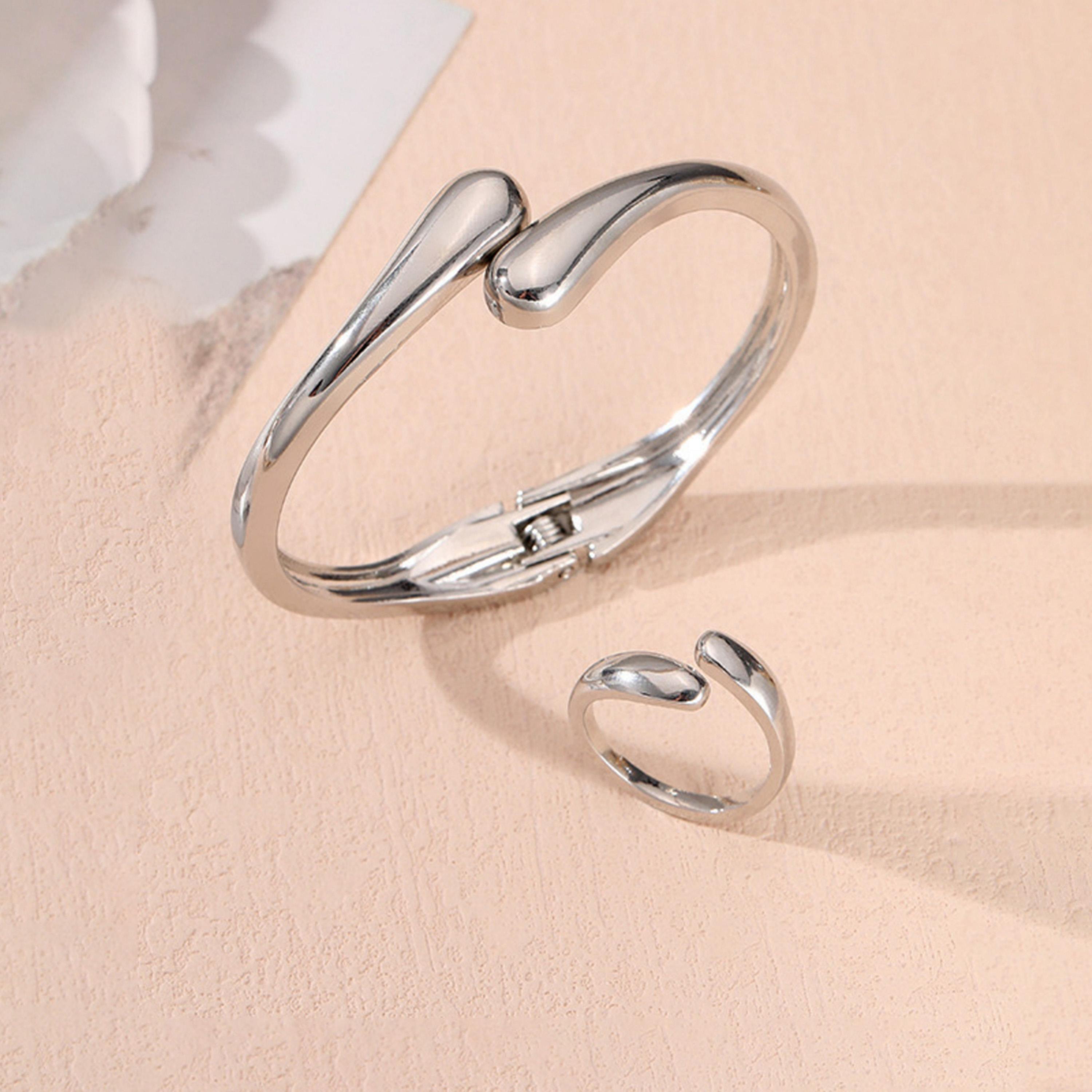 Take Two Women  Waterdrop Shape Ring And Cuff Bracelet Jewelry Set-women-watchesandjewellery-jewellery-jewellerysets-image-1