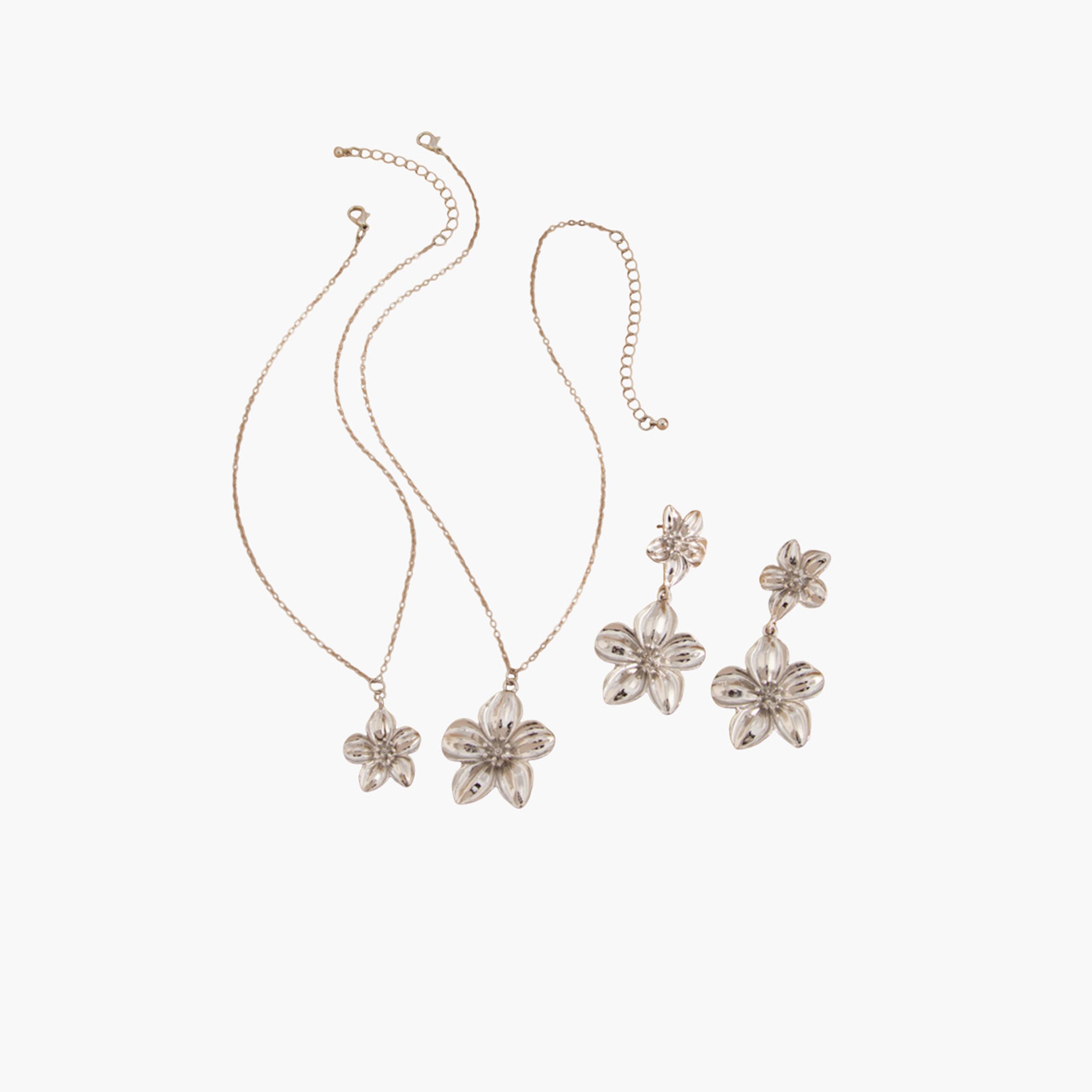 تيك تو - مجوهرات قلادة وأقراط على شكل زهرة-women-watchesandjewellery-jewellery-jewellerysets-image-1