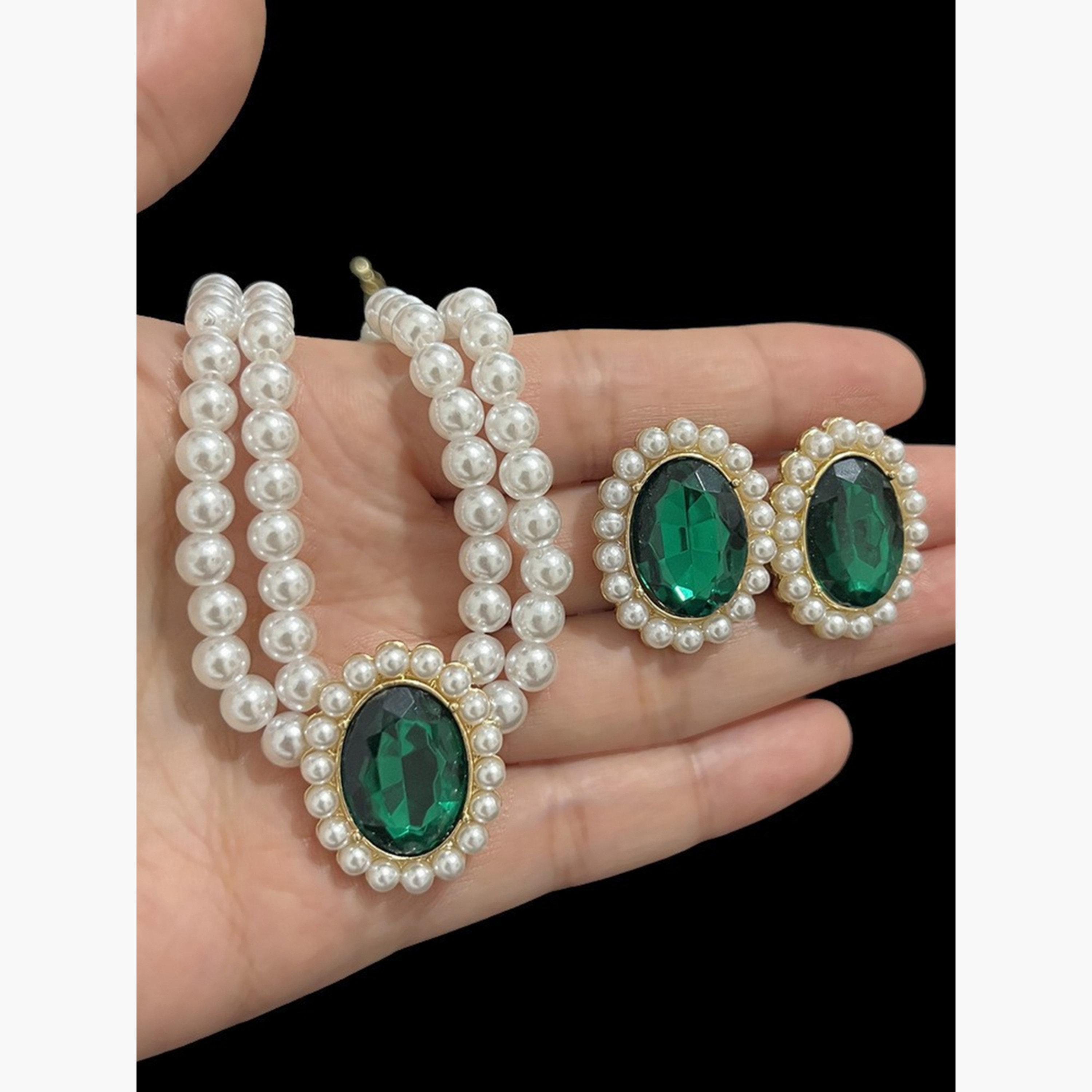 تيك تو - مجوهرات من قلادة وأقراط مزينة باللؤلؤ الصناعي والكريستال الصناعي-women-watchesandjewellery-jewellery-jewellerysets-image-2