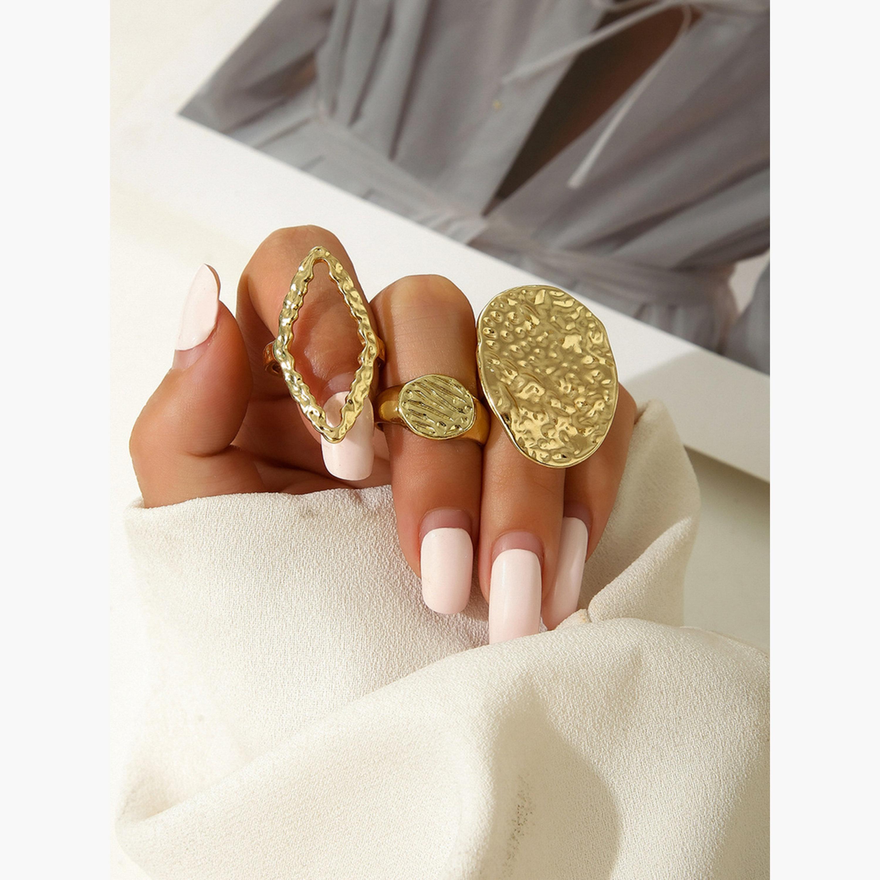 تيك تو - مجموعة من 3 خواتم من سبائك ذهبية اللون-women-watchesandjewellery-jewellery-rings-image-4