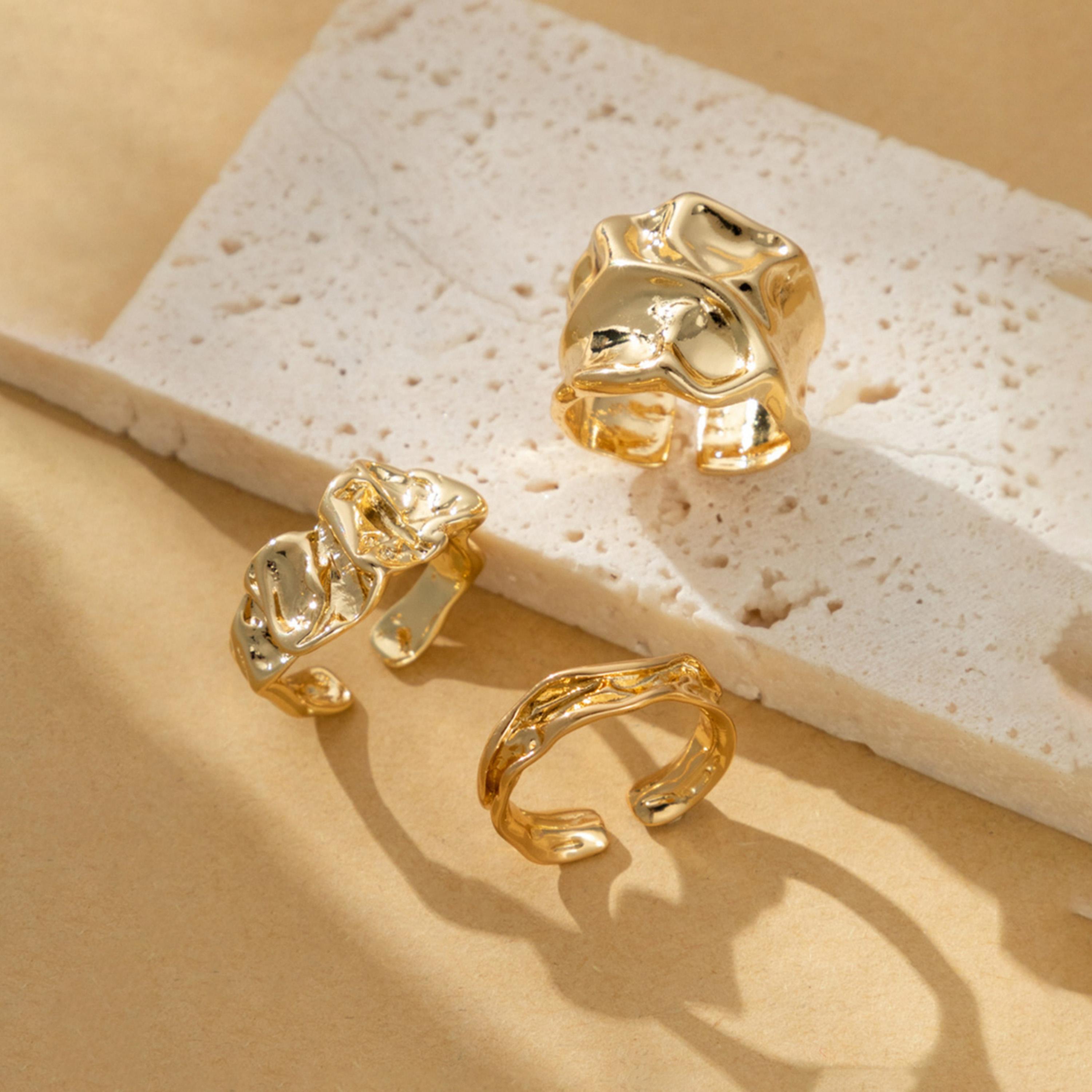 تيك تو - مجموعة من 3 خواتم من سبائك الذهب المزخرف-women-watchesandjewellery-jewellery-rings-image-1
