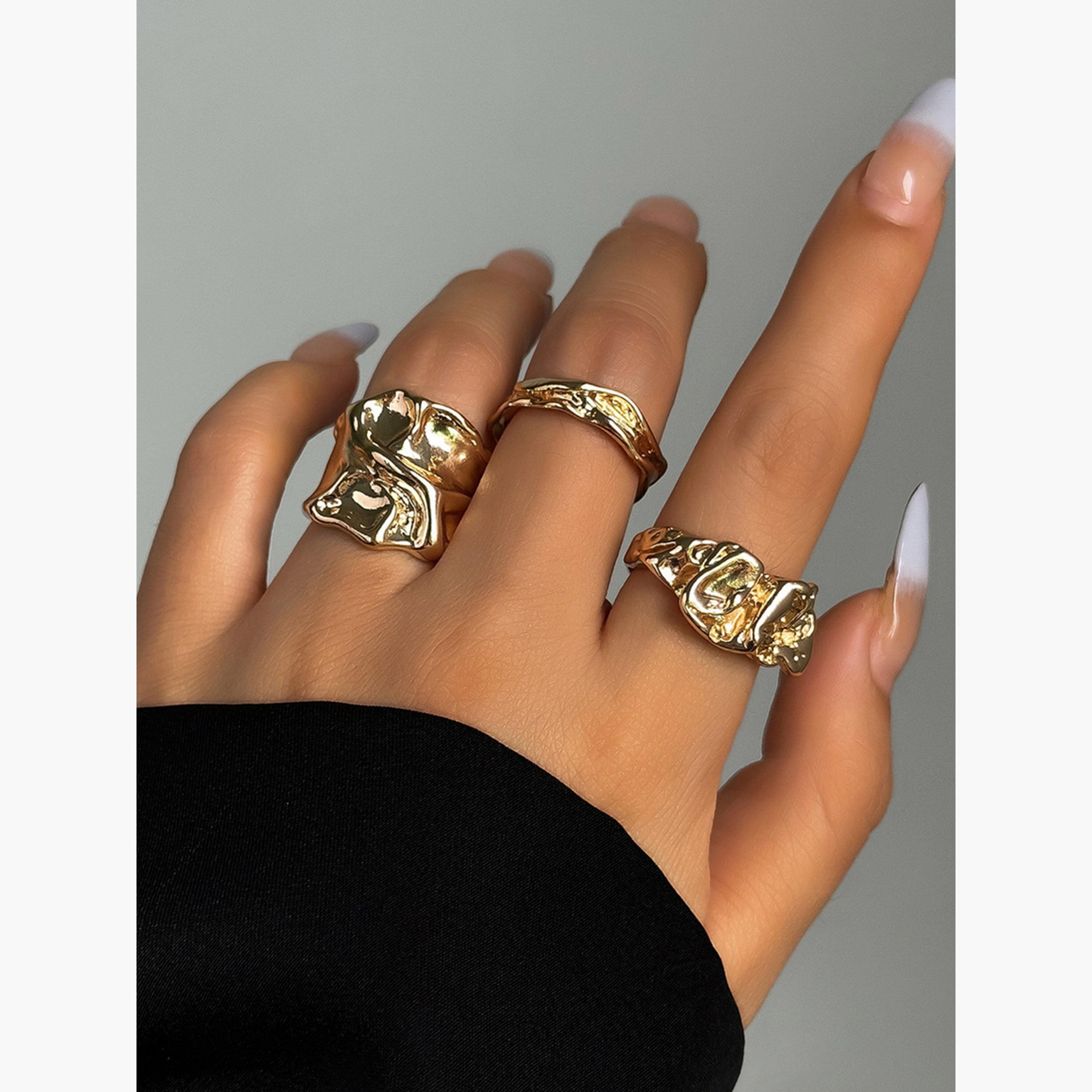 Take Two Women  Set of 3 - Gold Texture Alloy Ring-women-watchesandjewellery-jewellery-rings-image-2