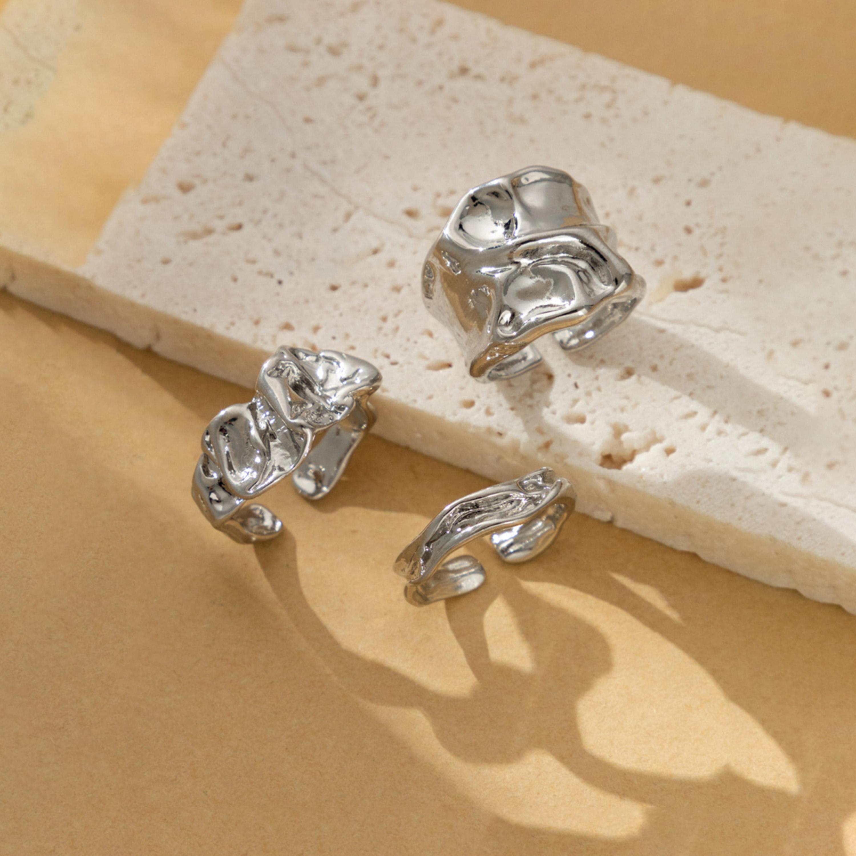 Take Two Women  Set of 3 - Silver Texture Alloy Ring-women-watchesandjewellery-jewellery-rings-image-1