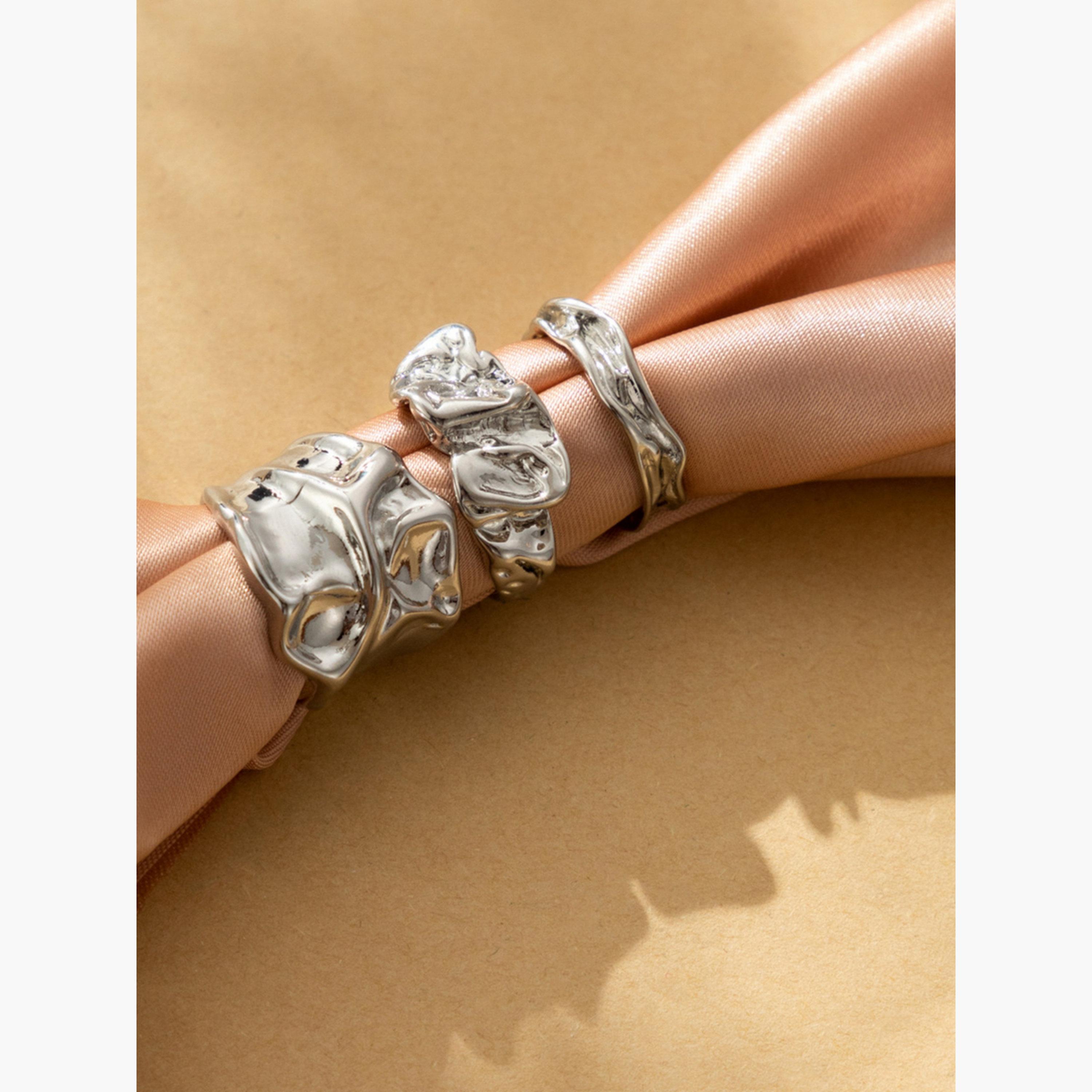 Take Two Women  Set of 3 - Silver Texture Alloy Ring-women-watchesandjewellery-jewellery-rings-image-2