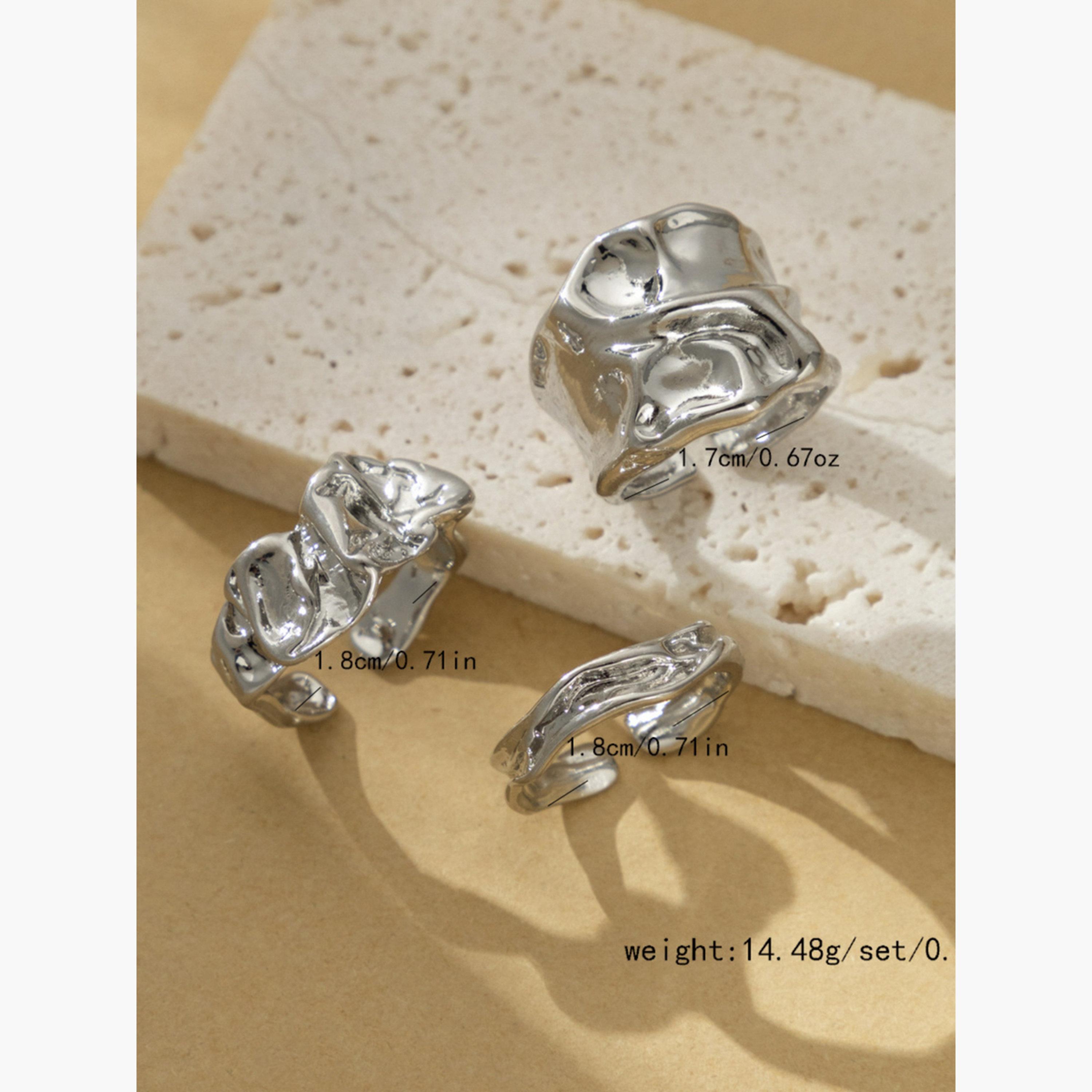 تيك تو - مجموعة من 3 خواتم من سبائك الفضة المزخرفة-women-watchesandjewellery-jewellery-rings-image-3
