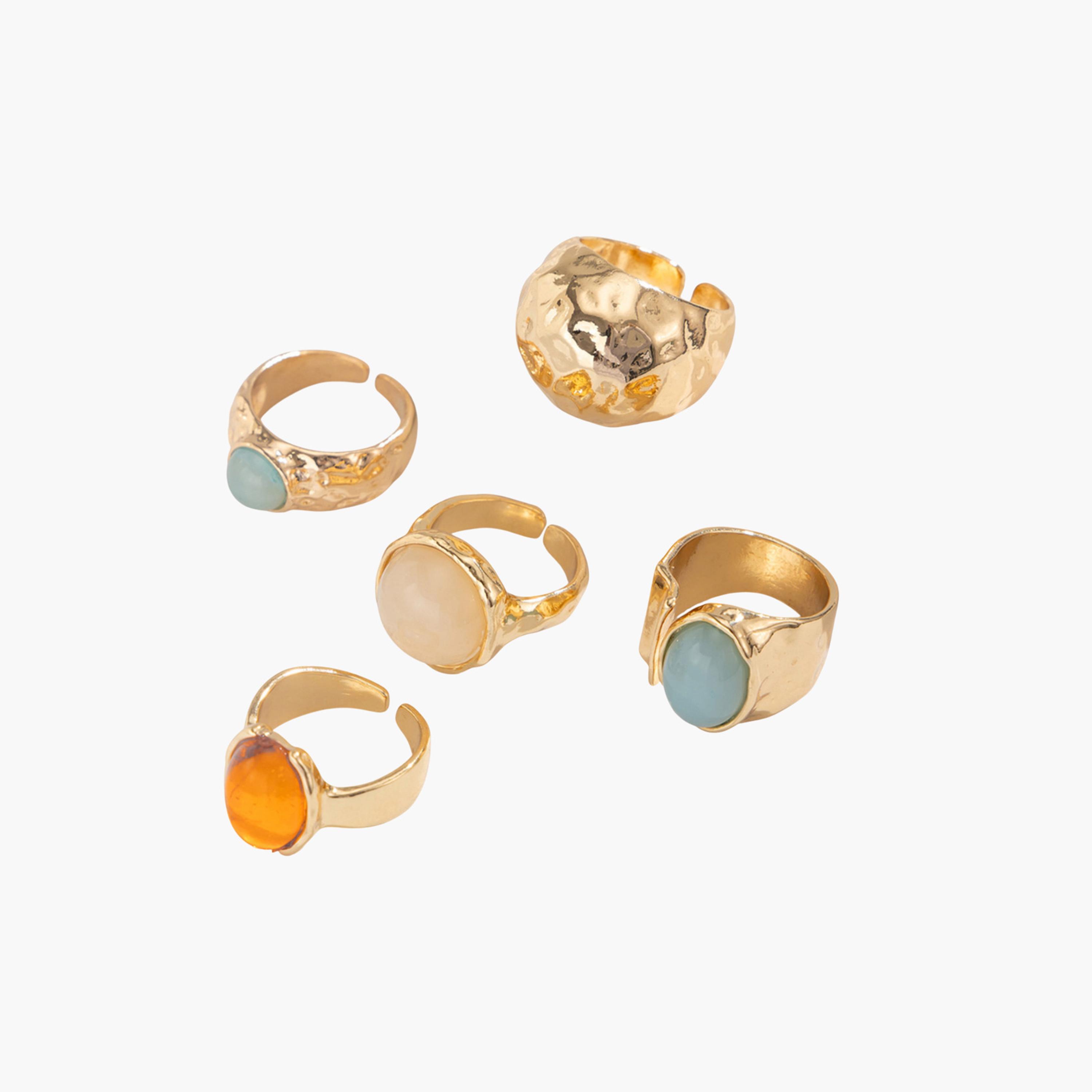 Take Two Women  Set of 5 - Gold Tone Gemstone Ring-women-watchesandjewellery-jewellery-rings-image-1