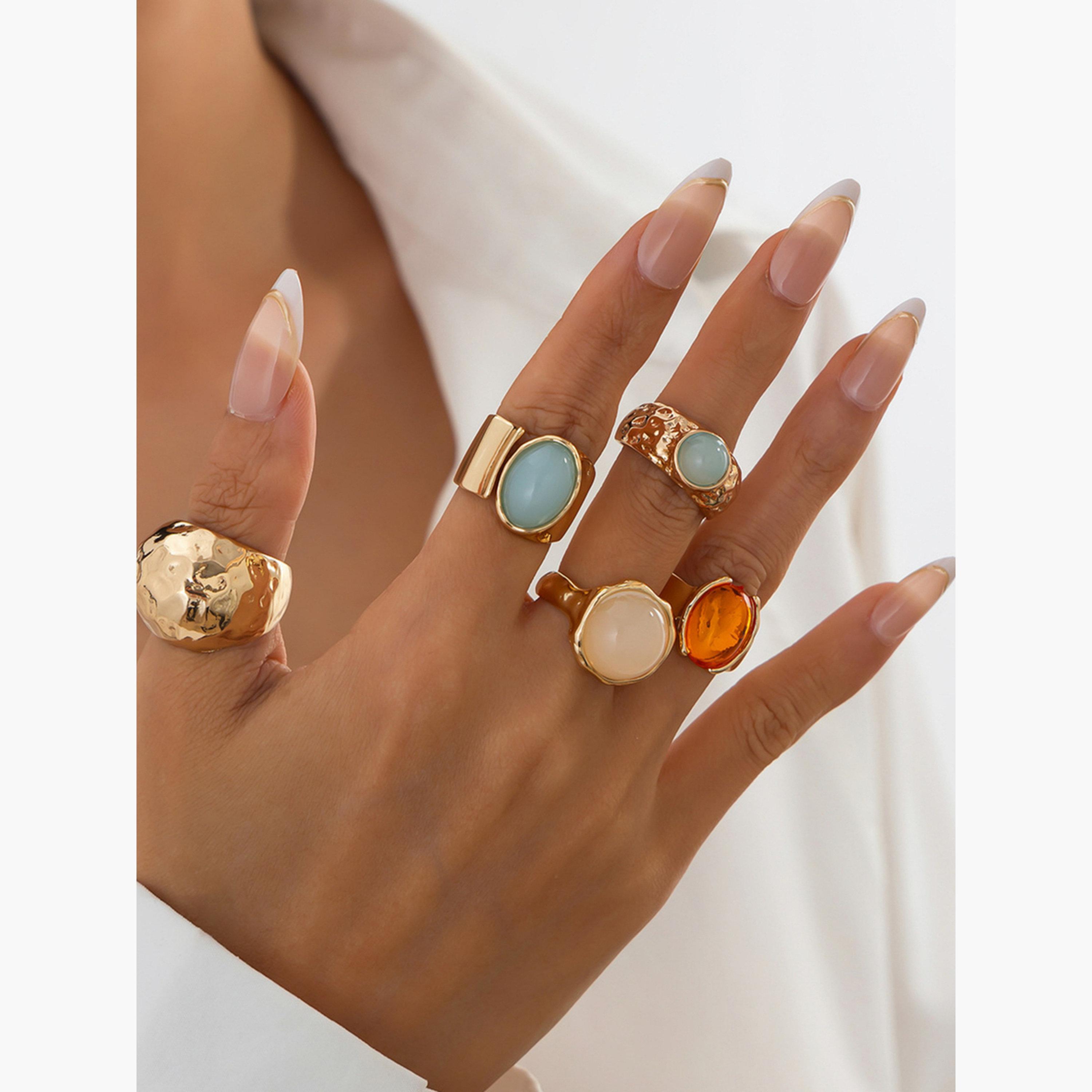 Take Two Women  Set of 5 - Gold Tone Gemstone Ring-women-watchesandjewellery-jewellery-rings-image-2