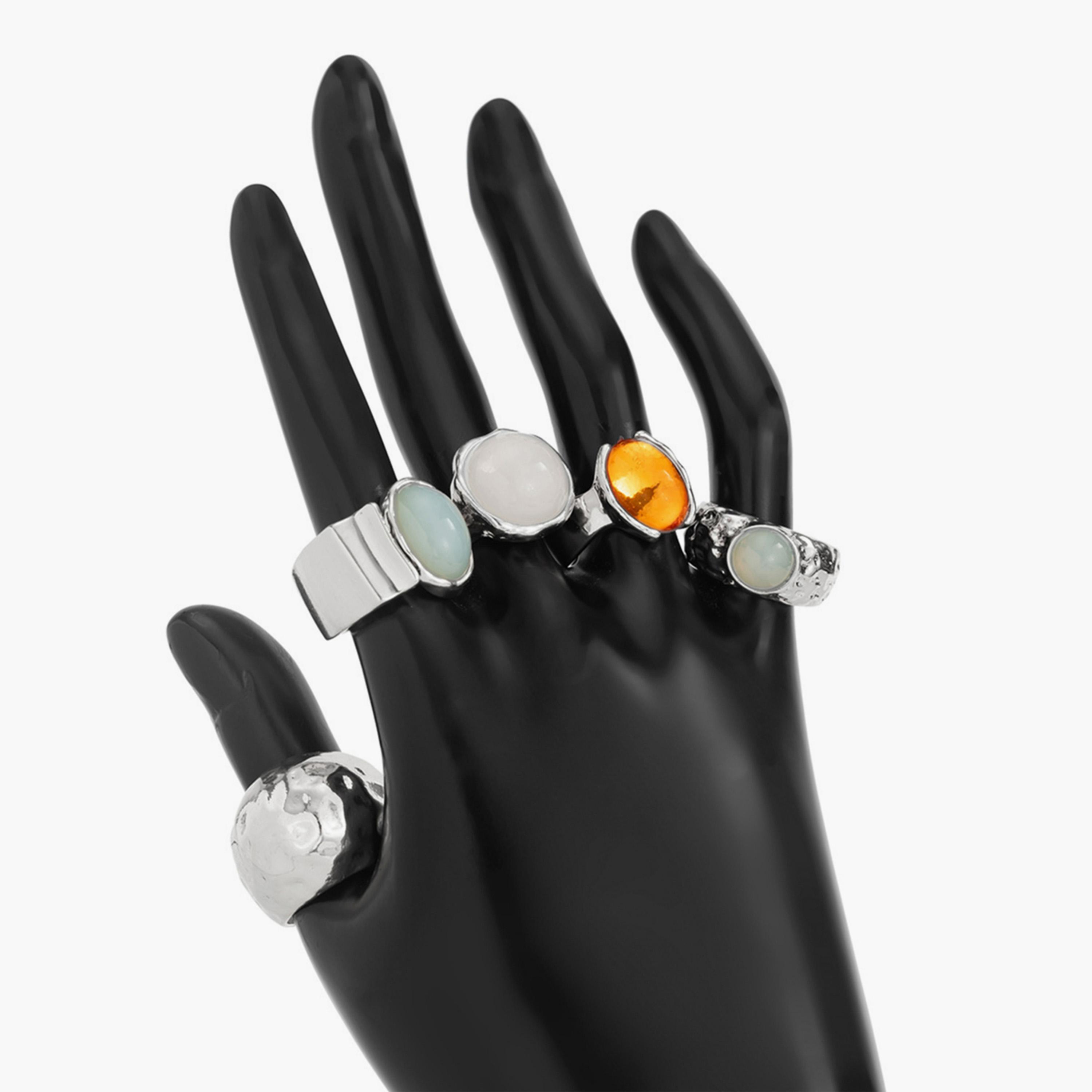 تيك تو - مجموعة من 5 خواتم فضية مرصعة بالأحجار الكريمة-women-watchesandjewellery-jewellery-rings-image-5