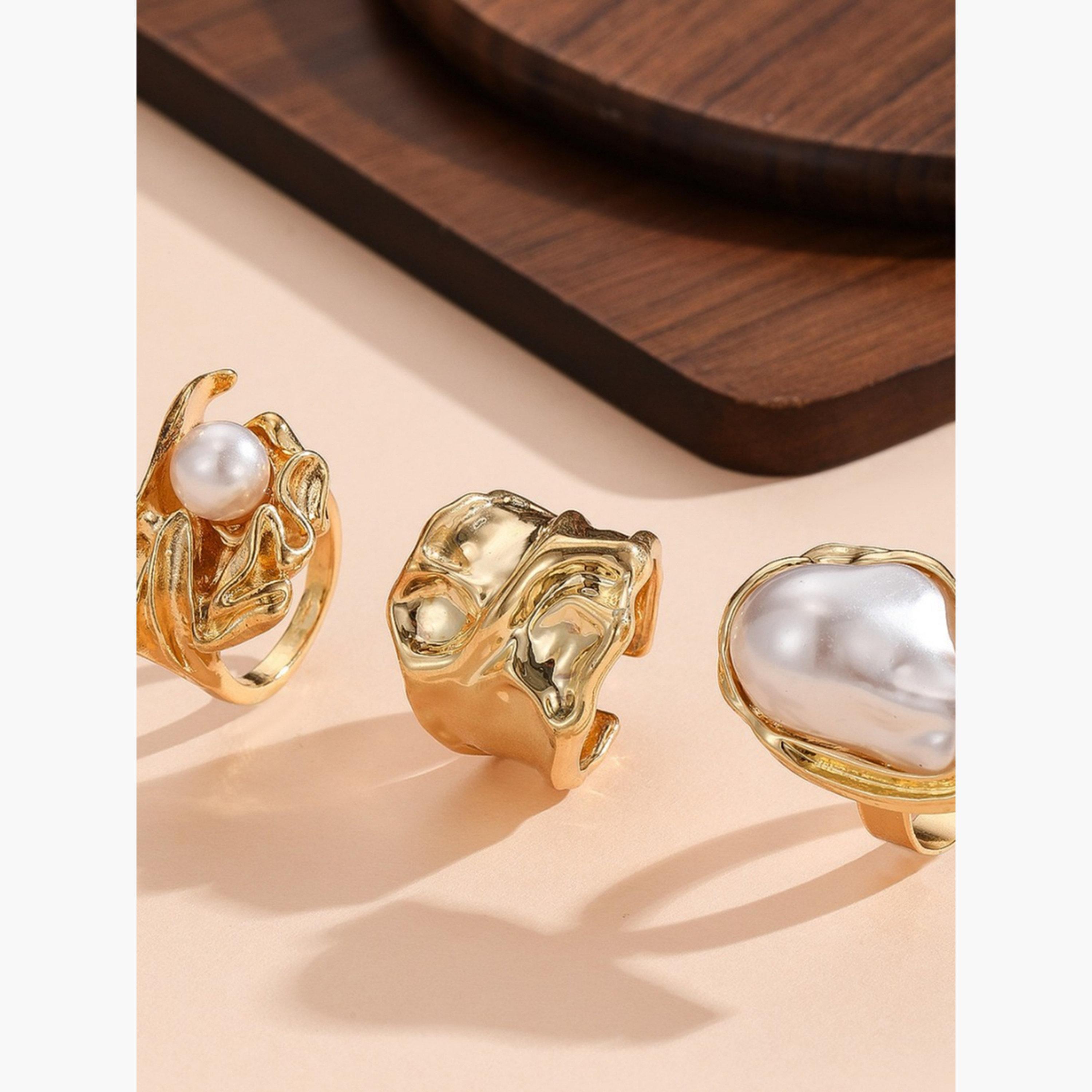 تيك تو - مجموعة من 3 خواتم من اللؤلؤ الصناعي-women-watchesandjewellery-jewellery-rings-image-3