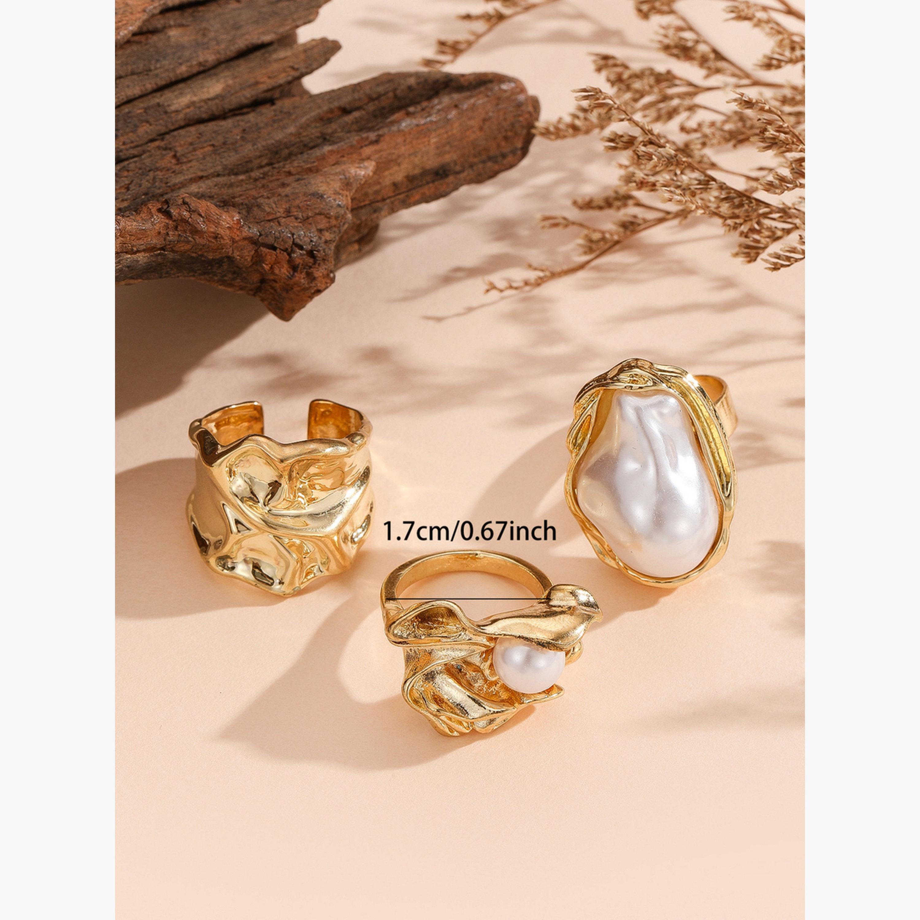 تيك تو - مجموعة من 3 خواتم من اللؤلؤ الصناعي-women-watchesandjewellery-jewellery-rings-image-5