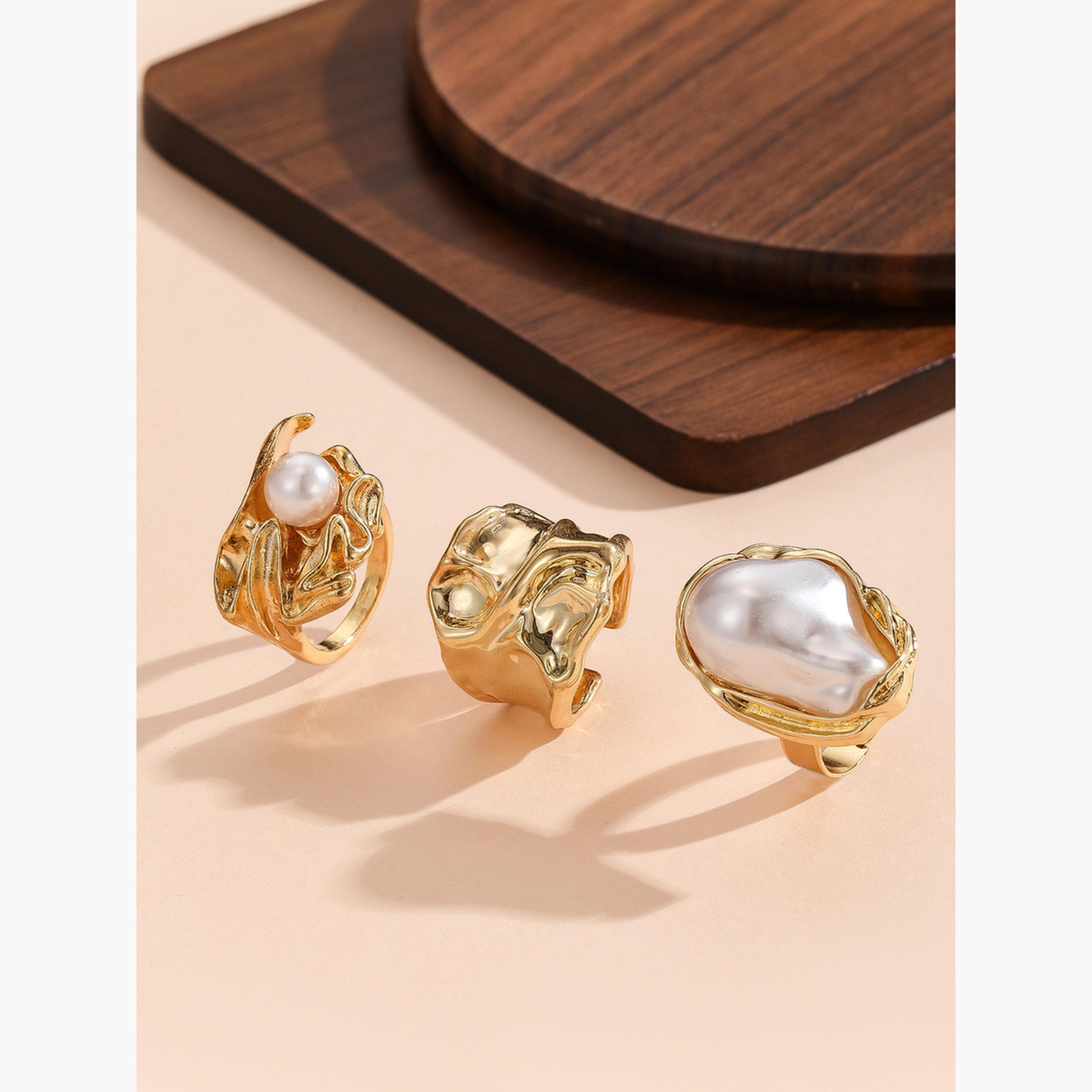 تيك تو - مجموعة من 3 خواتم من اللؤلؤ الصناعي-women-watchesandjewellery-jewellery-rings-image-6