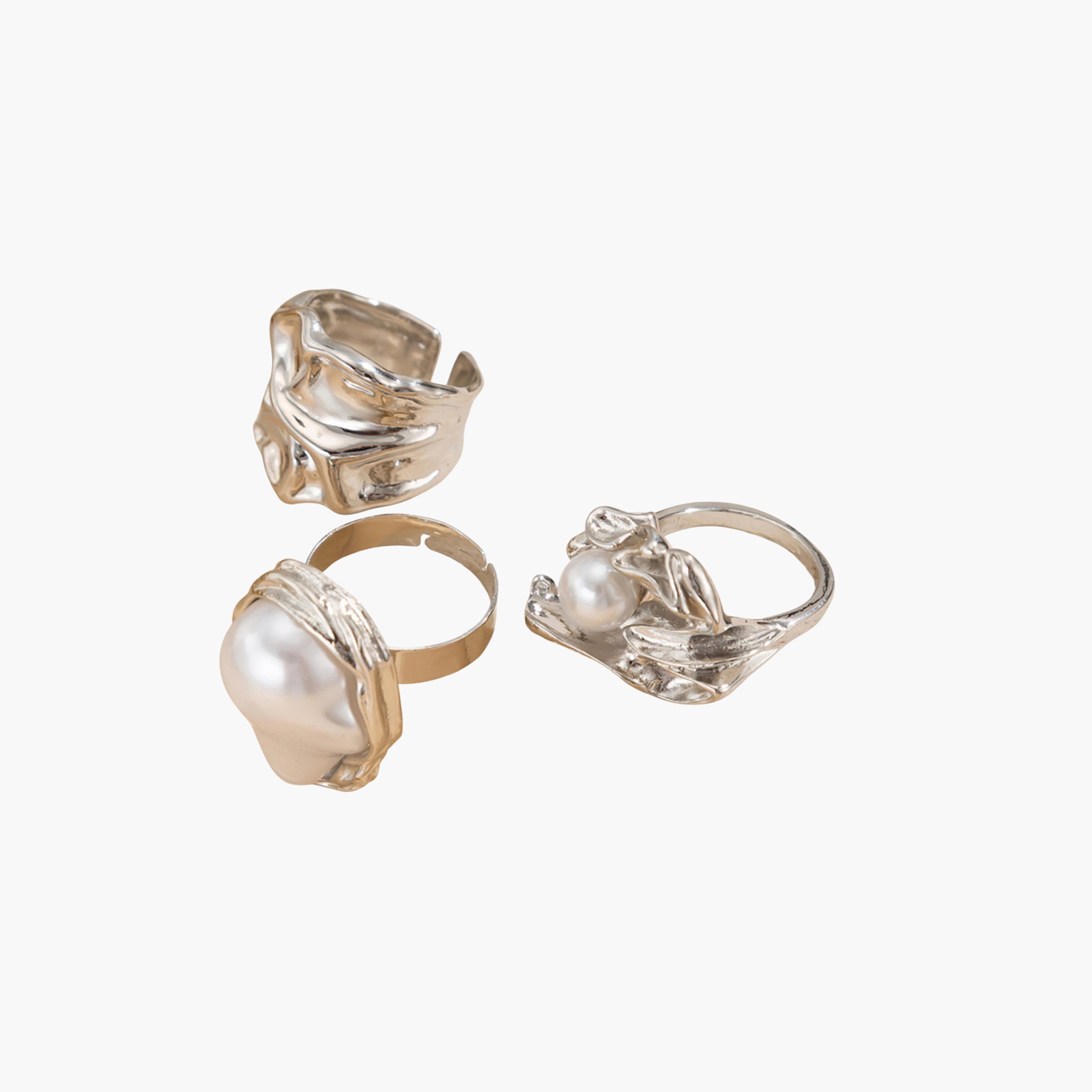 Take Two Women  Set of 3 - Faux Pearl Ring-women-watchesandjewellery-jewellery-rings-image-1