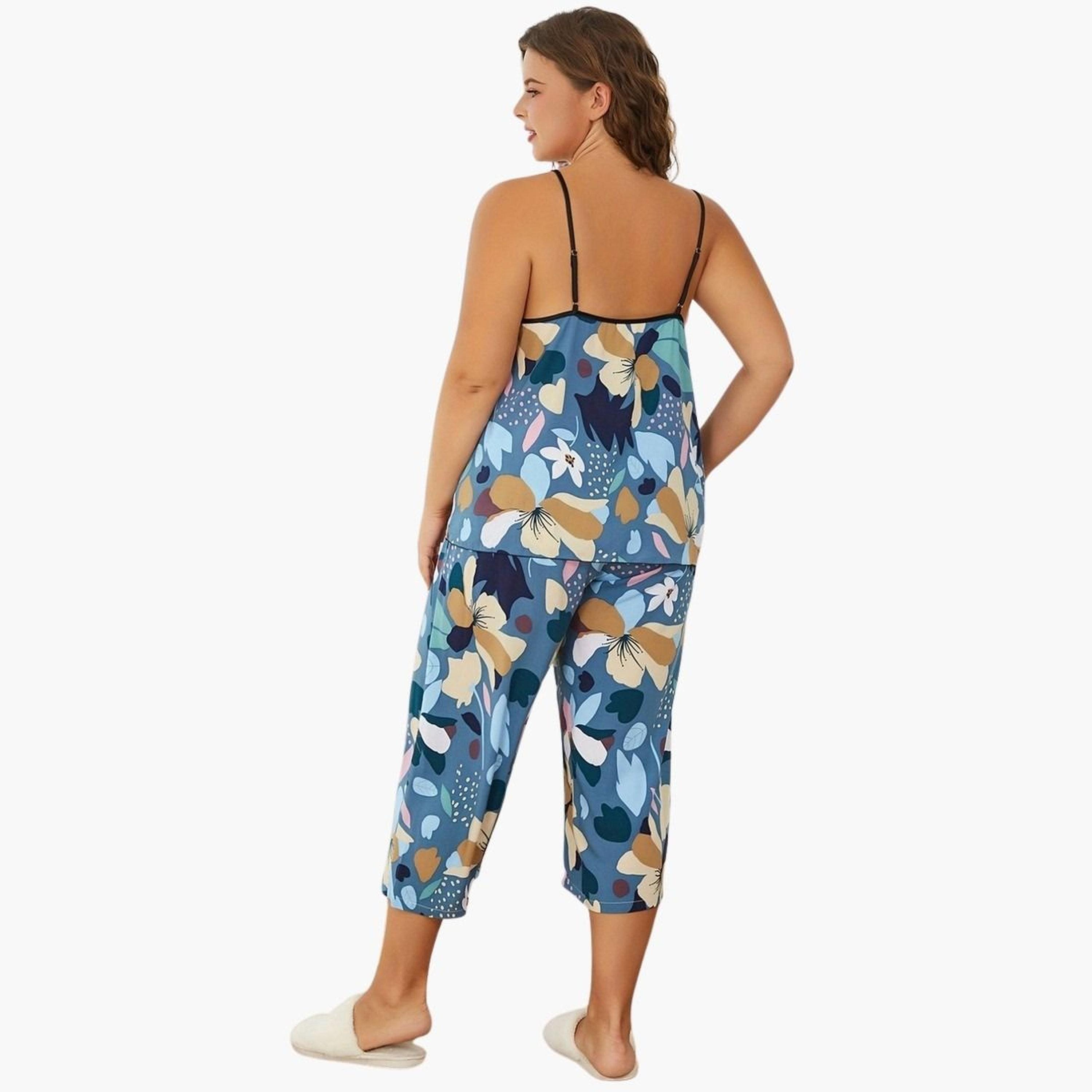 تيك تو - طقم بلوزة نقشة جرافيكية مقاس كبير مع بنطال للنساء-women-clothing-nightwear-pyjamas-shortsets-image-4