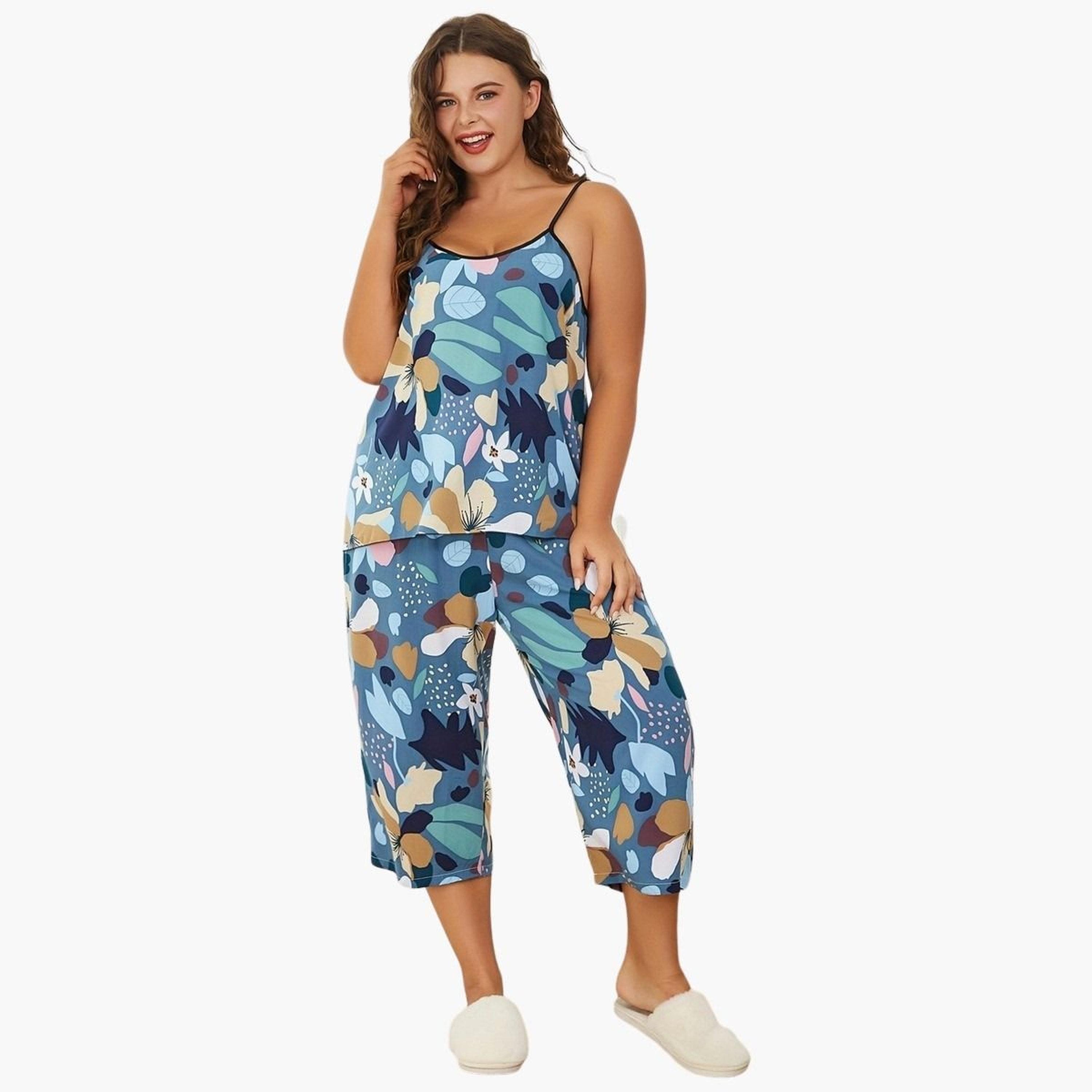 تيك تو - طقم بلوزة نقشة جرافيكية مقاس كبير مع بنطال للنساء-women-clothing-nightwear-pyjamas-shortsets-image-6