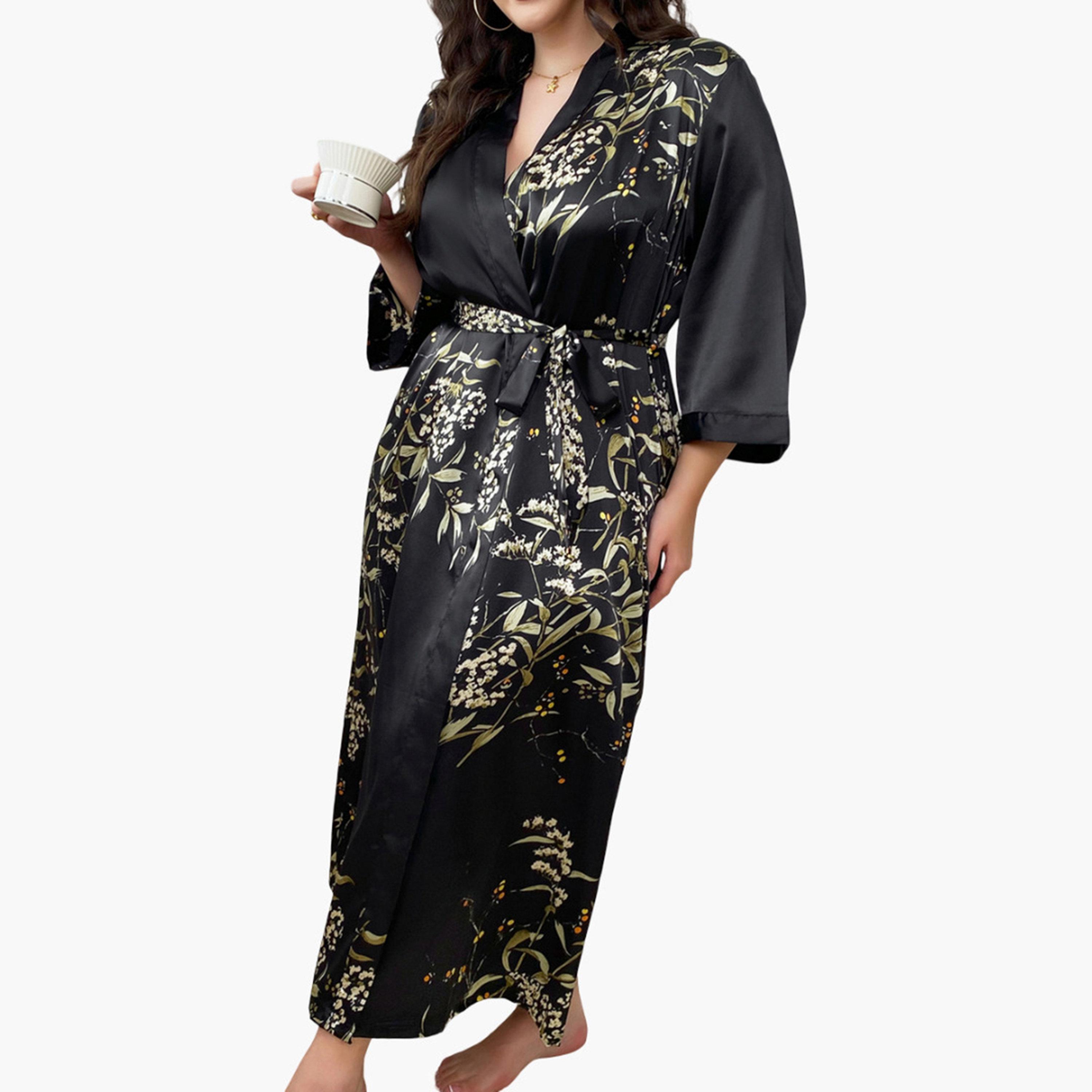 تيك تو - روب بحزام نقشة زهور مقاس كبير للنساء-women-clothing-nightwear-robes-image-5