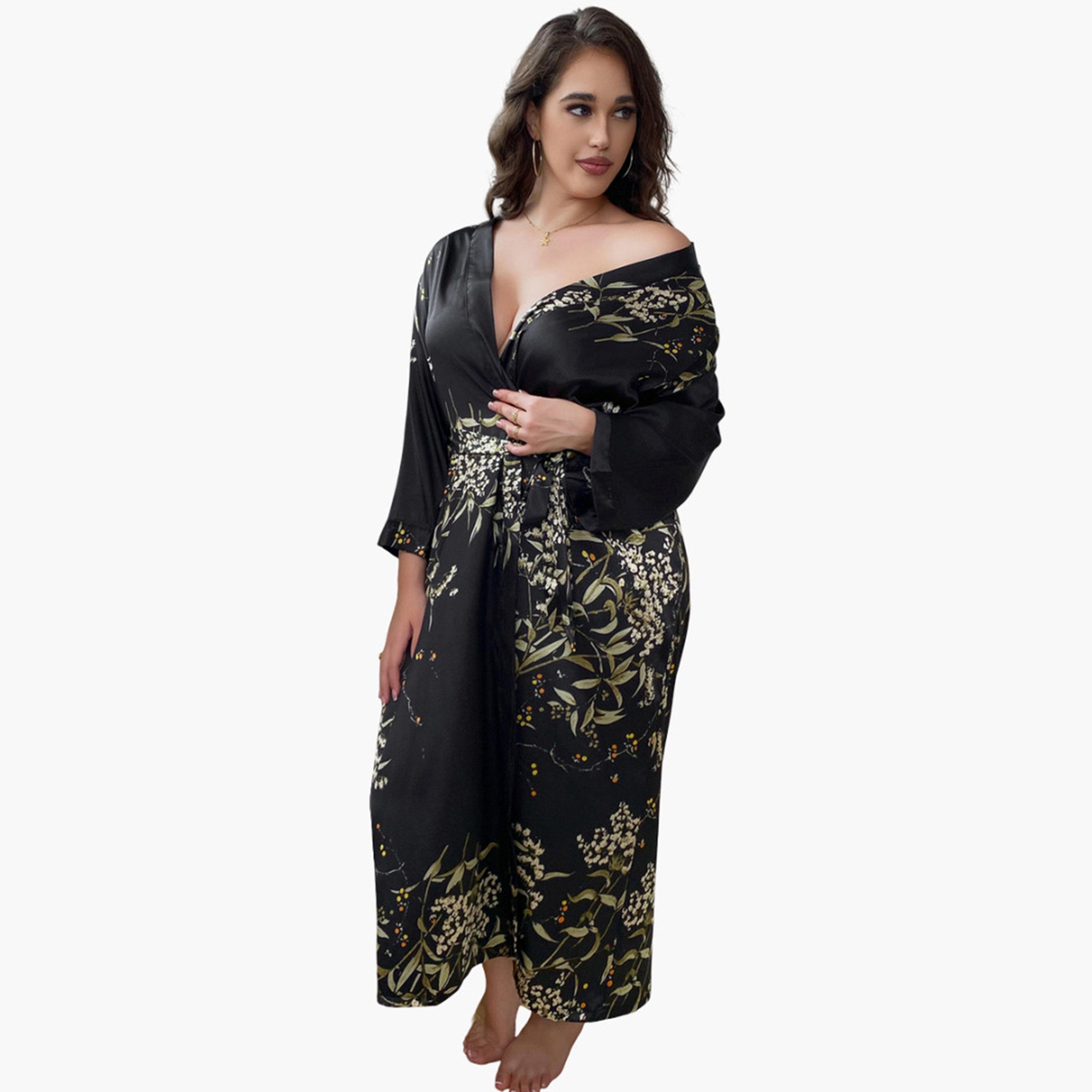 تيك تو - روب بحزام نقشة زهور مقاس كبير للنساء-women-clothing-nightwear-robes-image-6