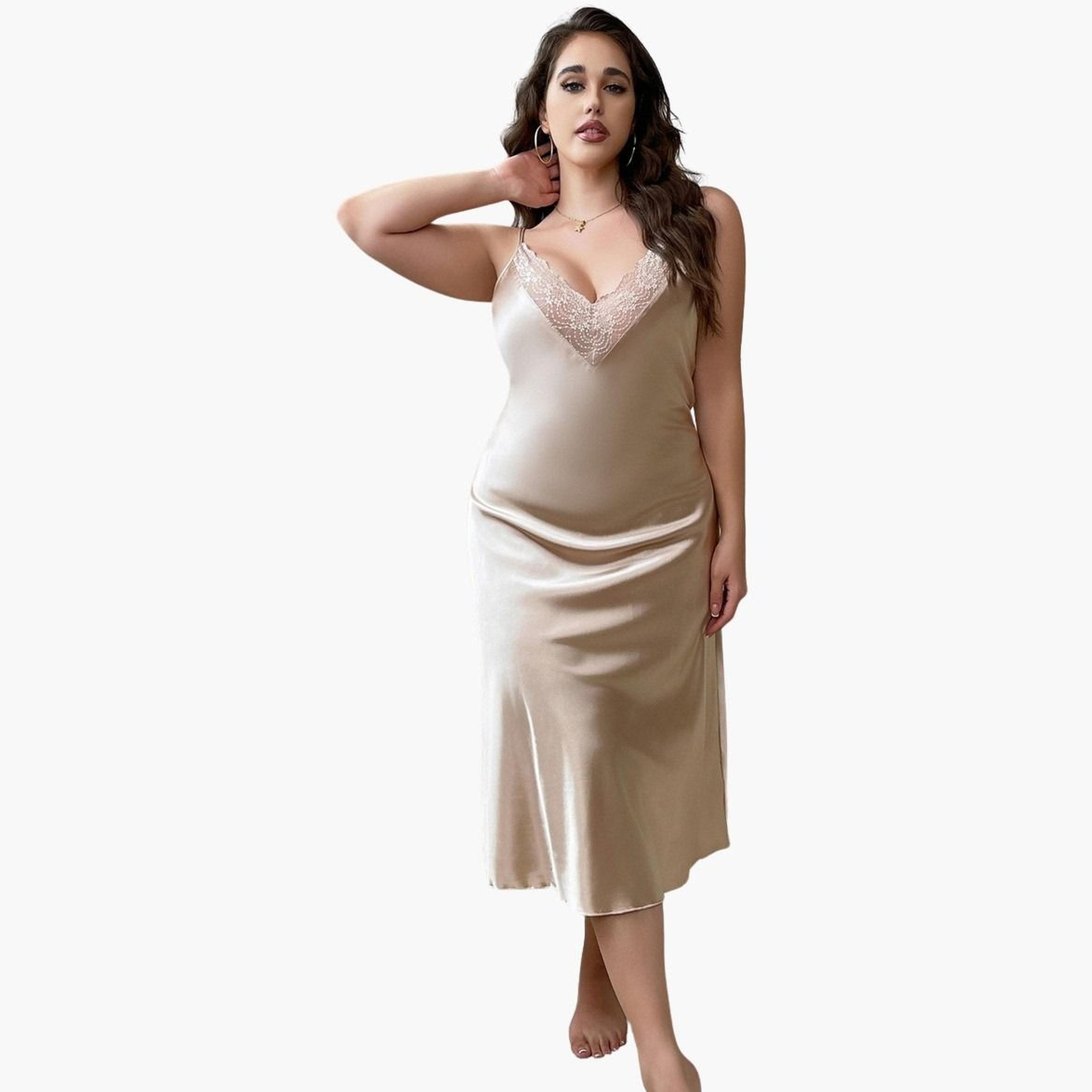 تيك تو - فستان نوم مقاس كبير مع حافة دانتيل للنساء-women-clothing-nightwear-nighties-image-1