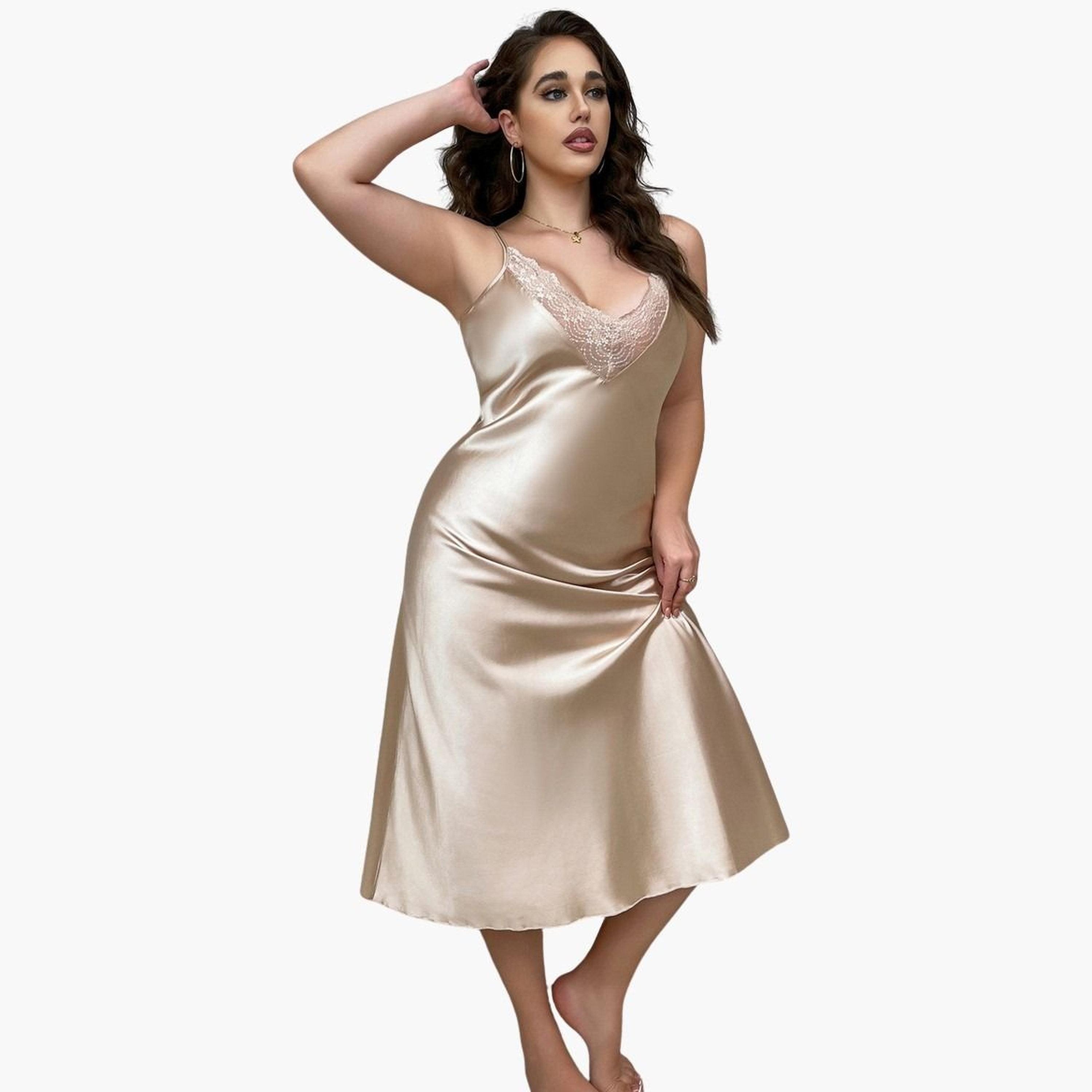 تيك تو - فستان نوم مقاس كبير مع حافة دانتيل للنساء-women-clothing-nightwear-nighties-image-4