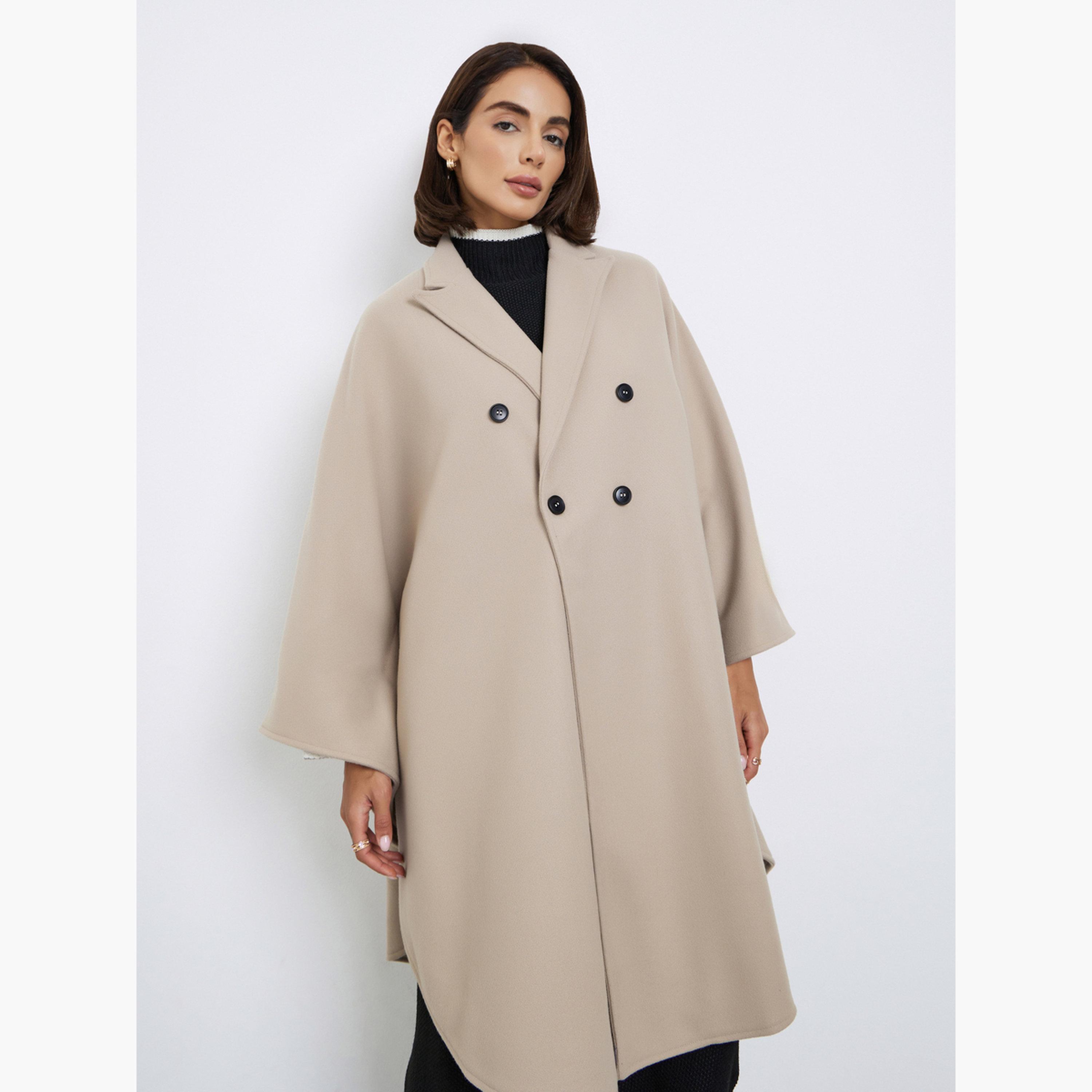 ستايلي - معطف بيج بقصّة كيب أزرار مزدوجة للنساء -women-winterwear-coatsandjackets-coats-image-2