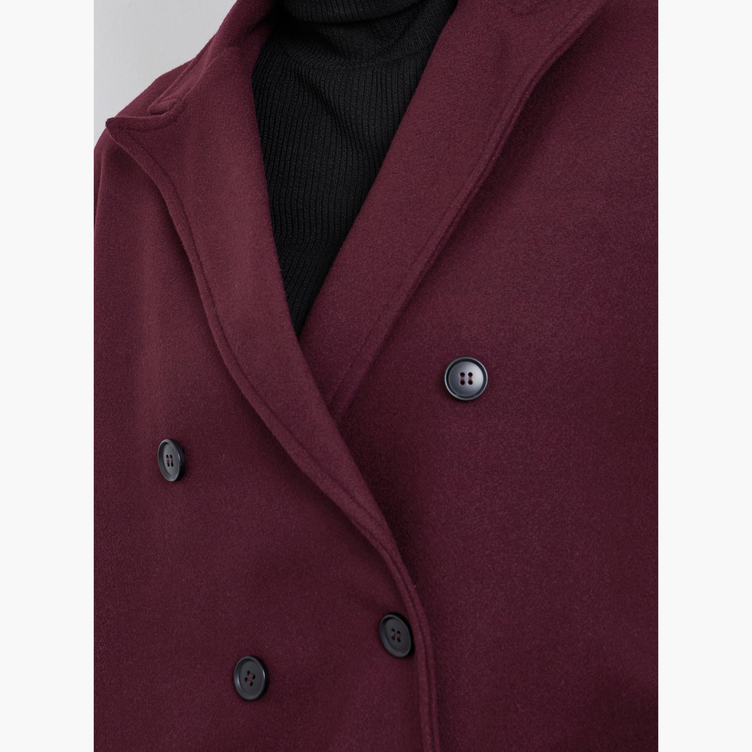 Styli Burgundy Solid Cape Fit Long Sleeves Women's Buttoned Double Breasted Coat-women-clothing-coatsandjackets-coats-image-4
