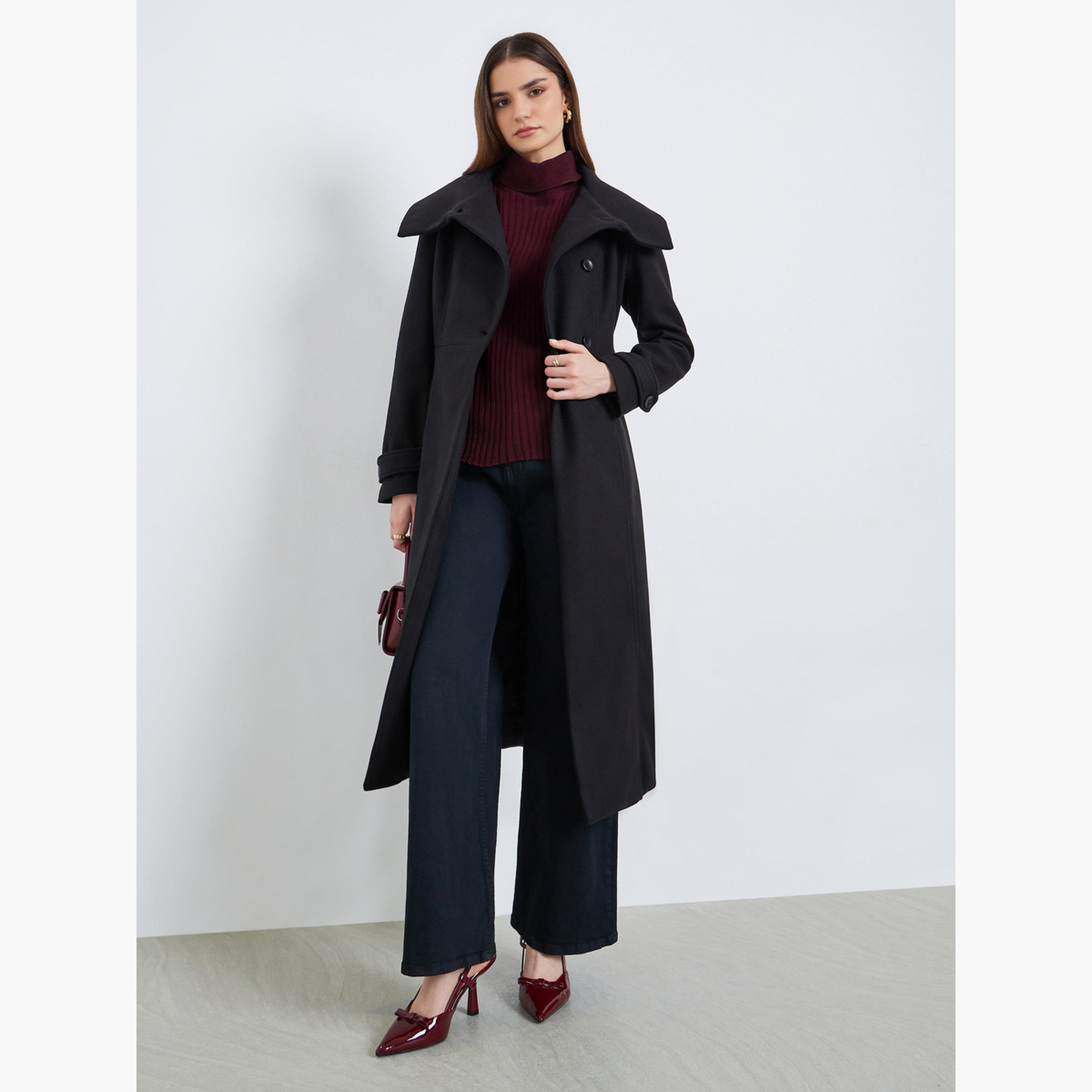 ستايلي - معطف نسائي أسود متوسط ​​الطول بحزام من الصوف-women-winterwear-coatsandjackets-coats-image-1